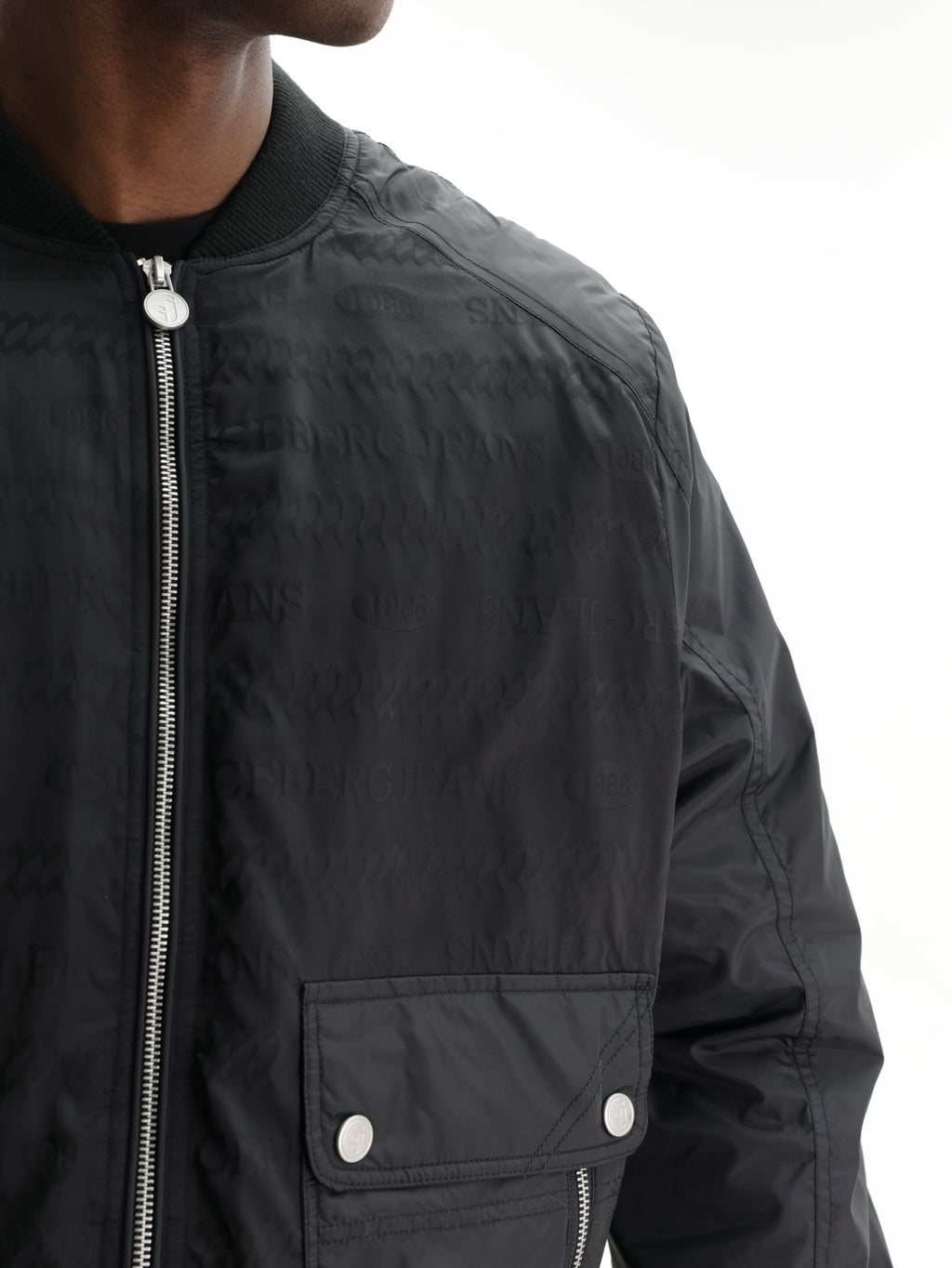 Iceberg Jeans Jacket Silver Zip Cuffed  Black