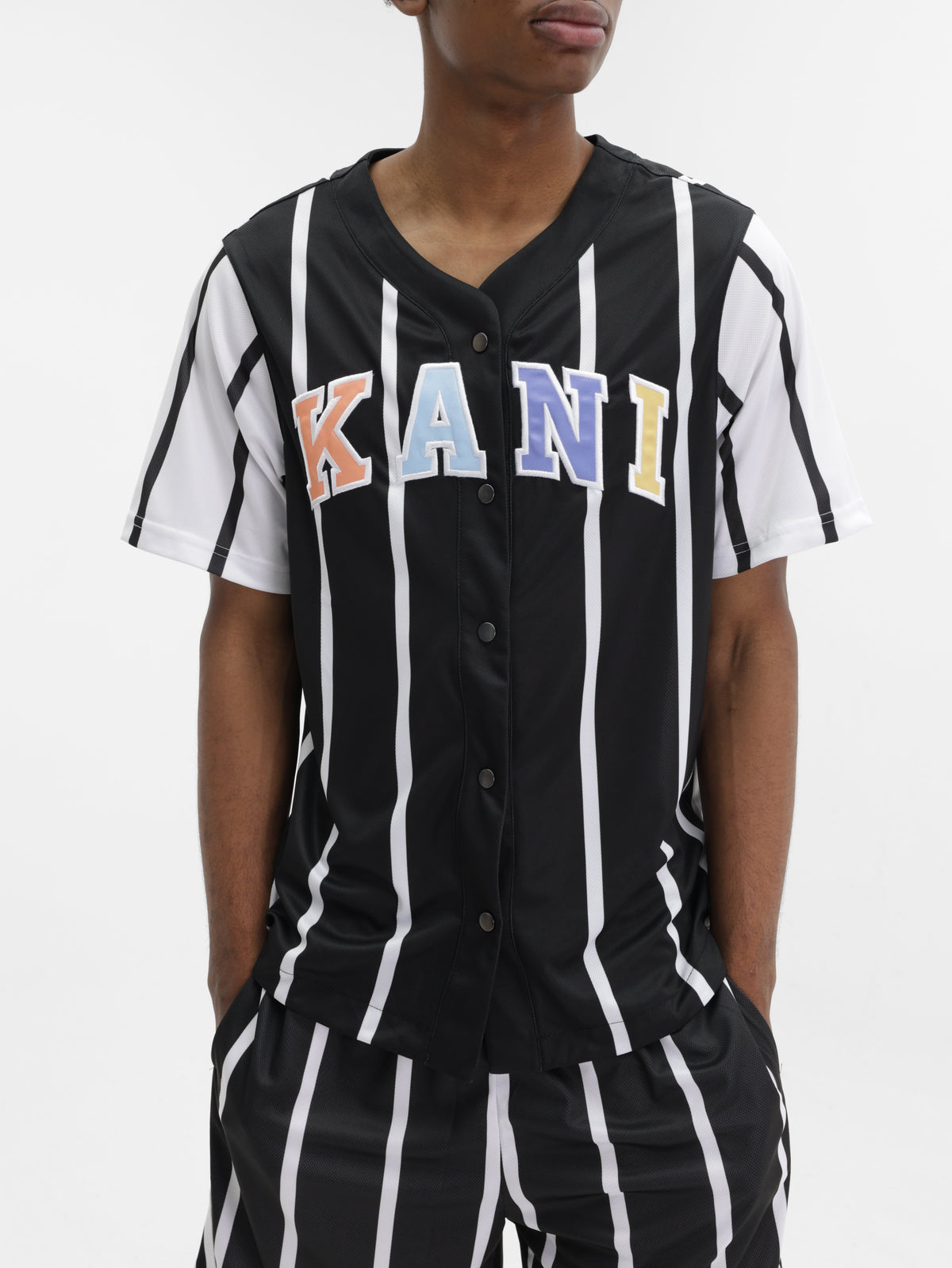 Karl Kani Shirt Serif Striped Baseball Black-White