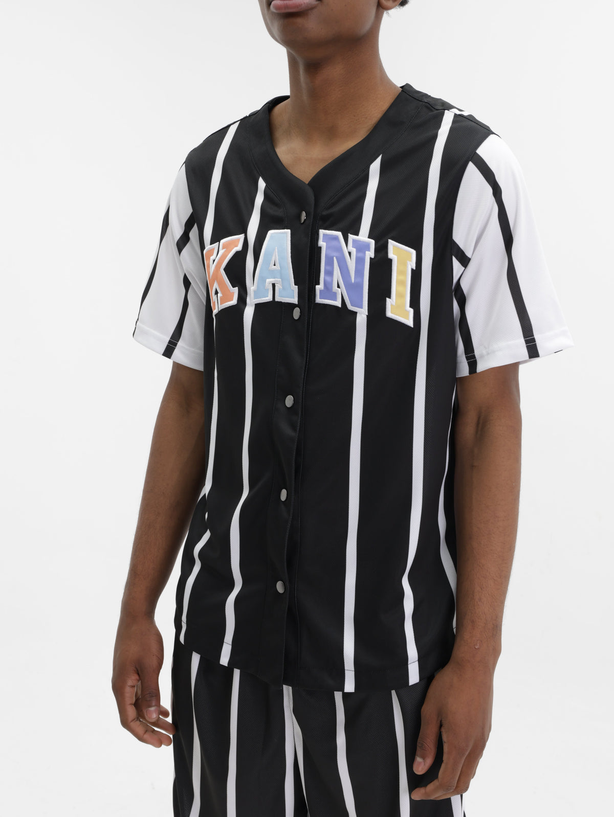 Karl Kani Shirt Serif Striped Baseball Black-White