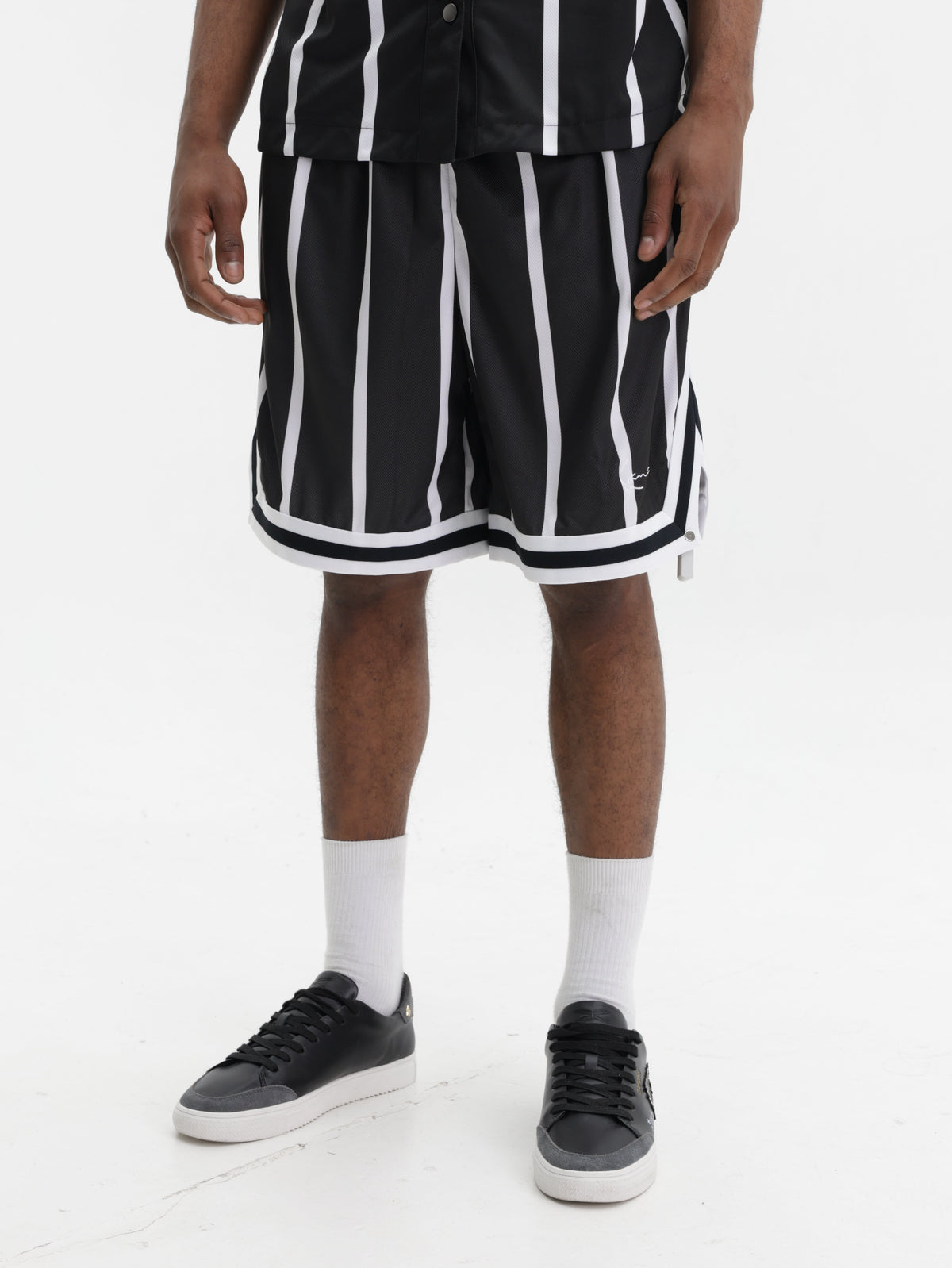 Karl Kani Shorts Striped Mesh Black-White