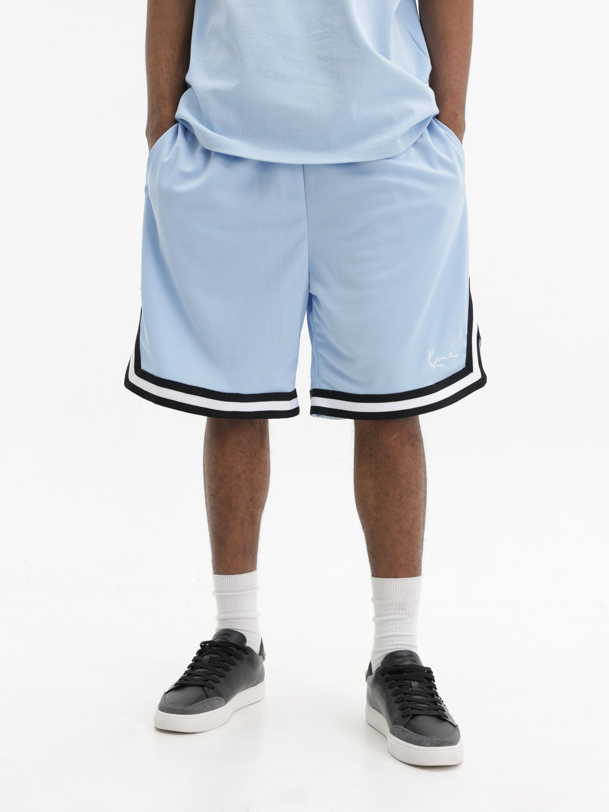 Karl Kani Shorts Mesh Bottom Stripe Mesh Light Blue