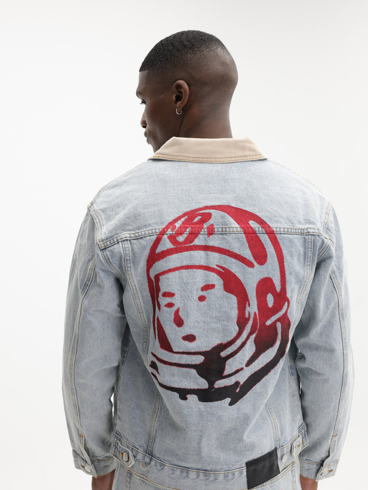 Billionaire Boys Club Denim Jacket Souvenir Cord Collar Trucker Light Wash Blue