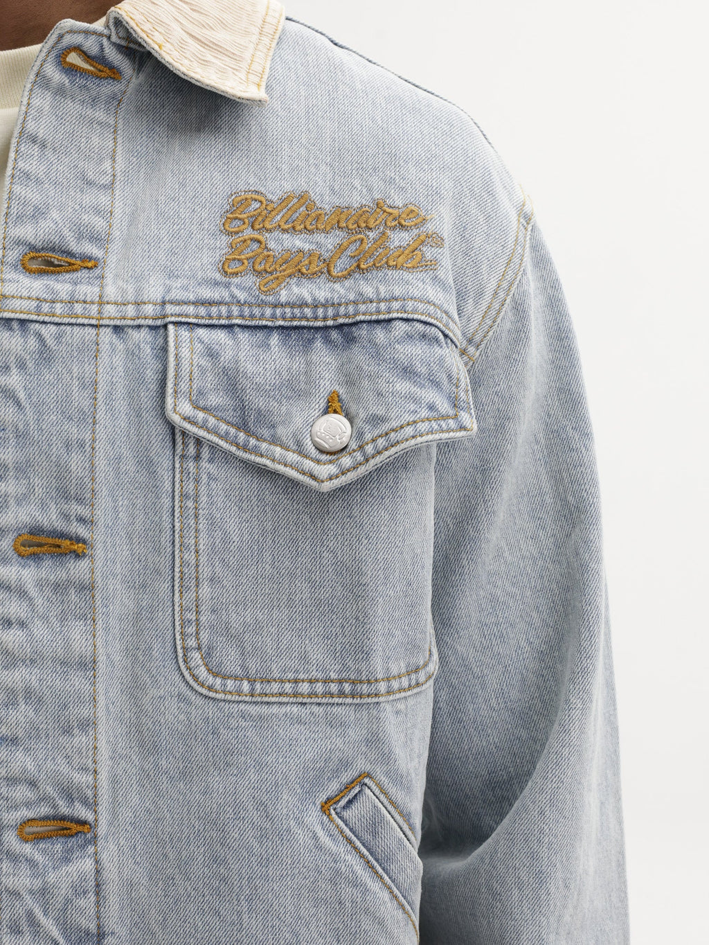 Billionaire Boys Club Denim Jacket Souvenir Cord Collar Trucker Light Wash Blue