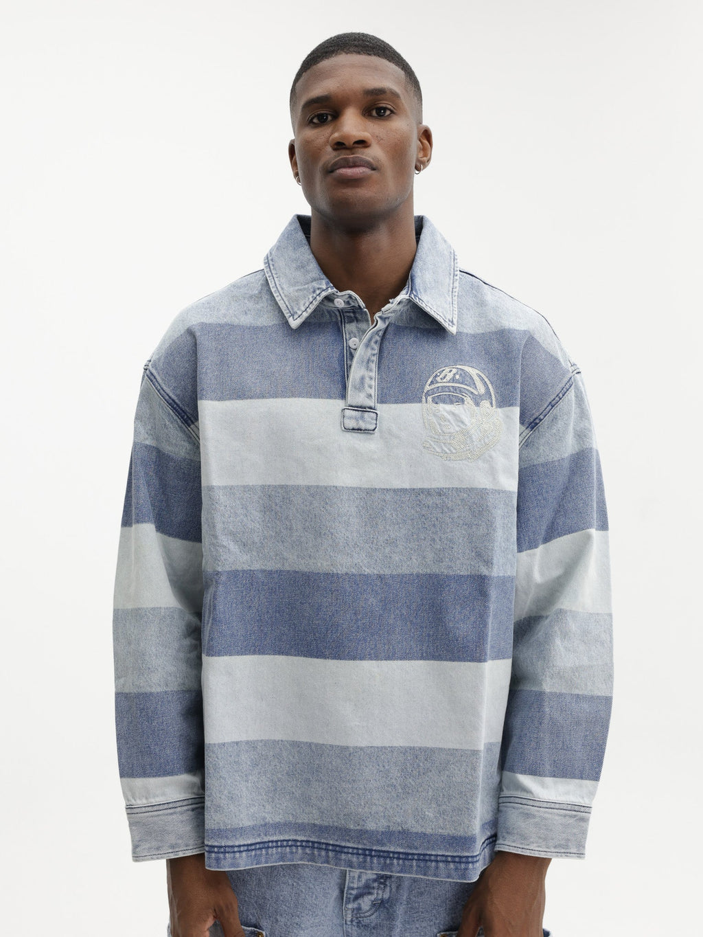 Billionaire Boys Club Shirt Script Denim Long Sleeve Rugby Light Wash Blue