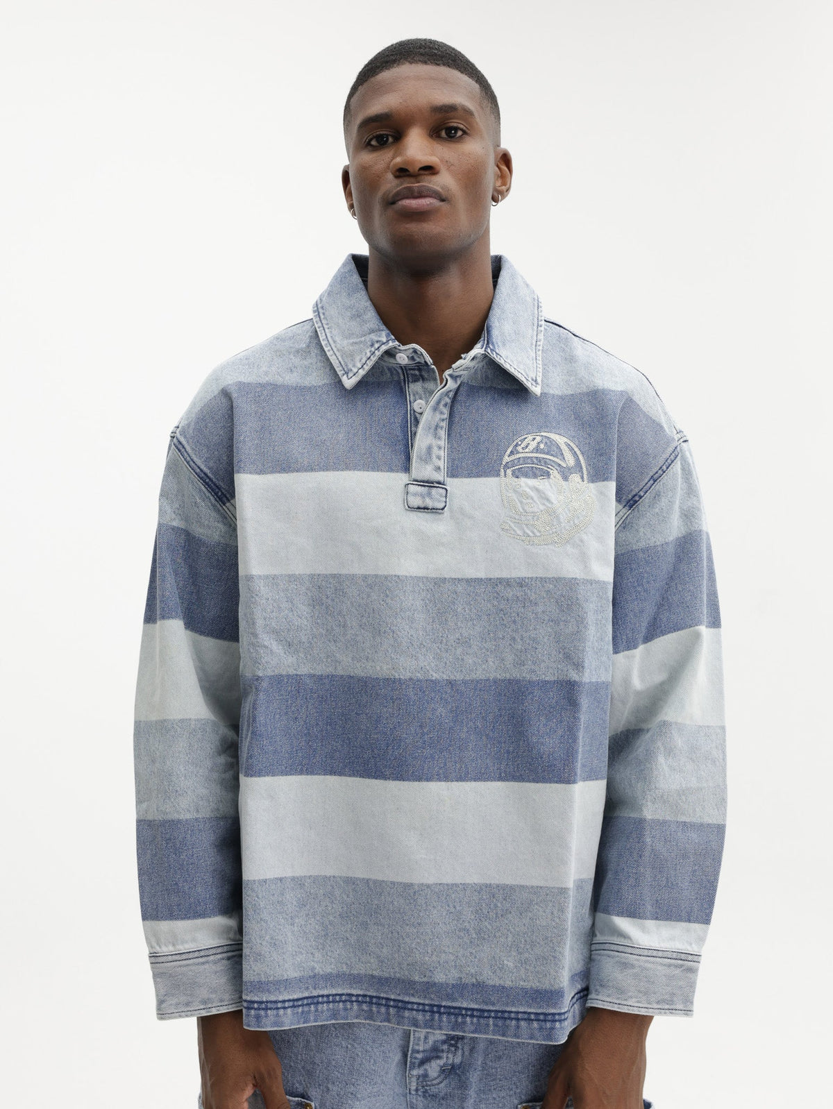 Billionaire Boys Club Shirt Script Denim Long Sleeve Rugby Light Wash Blue