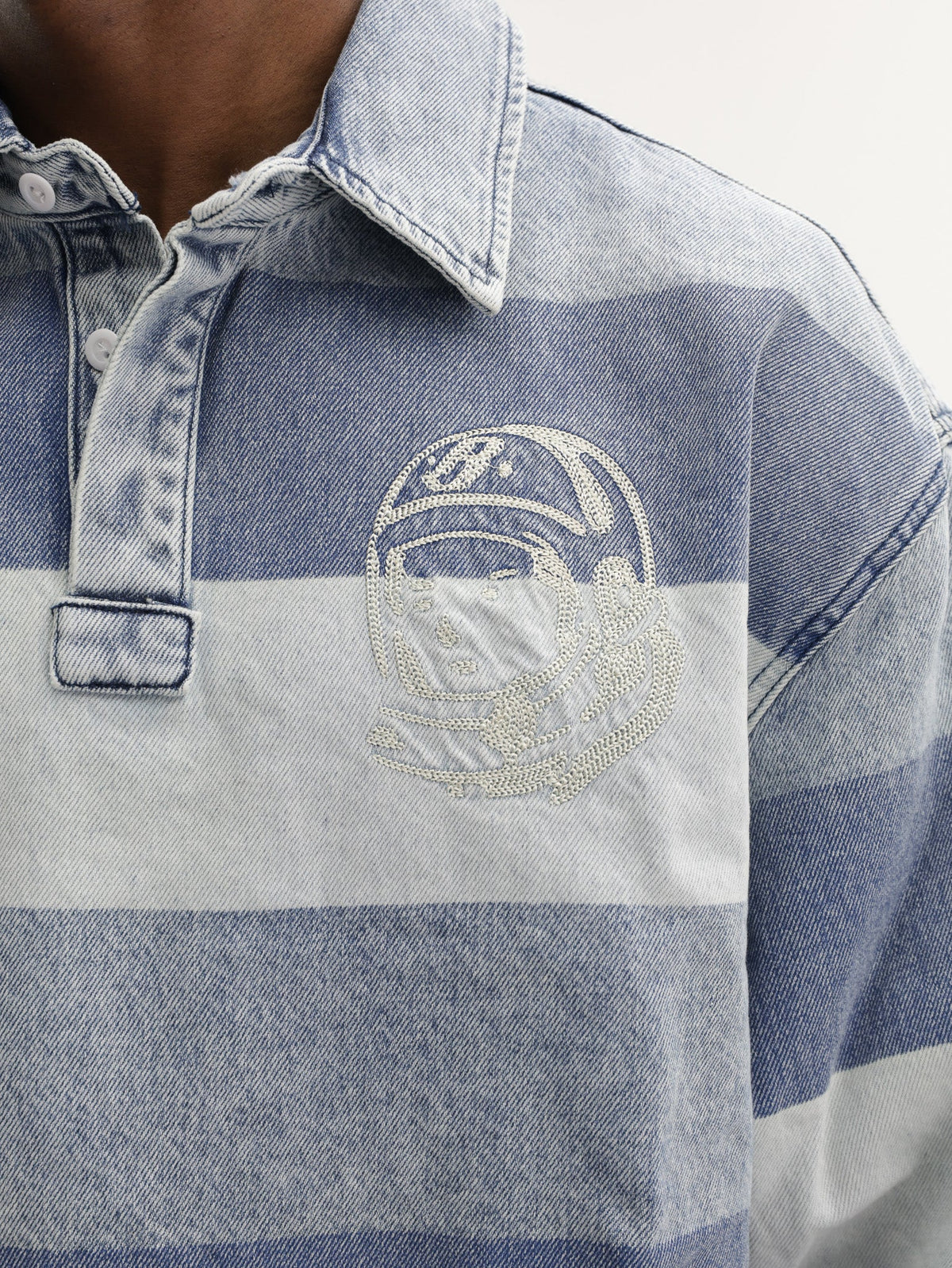 Billionaire Boys Club Shirt Script Denim Long Sleeve Rugby Light Wash Blue