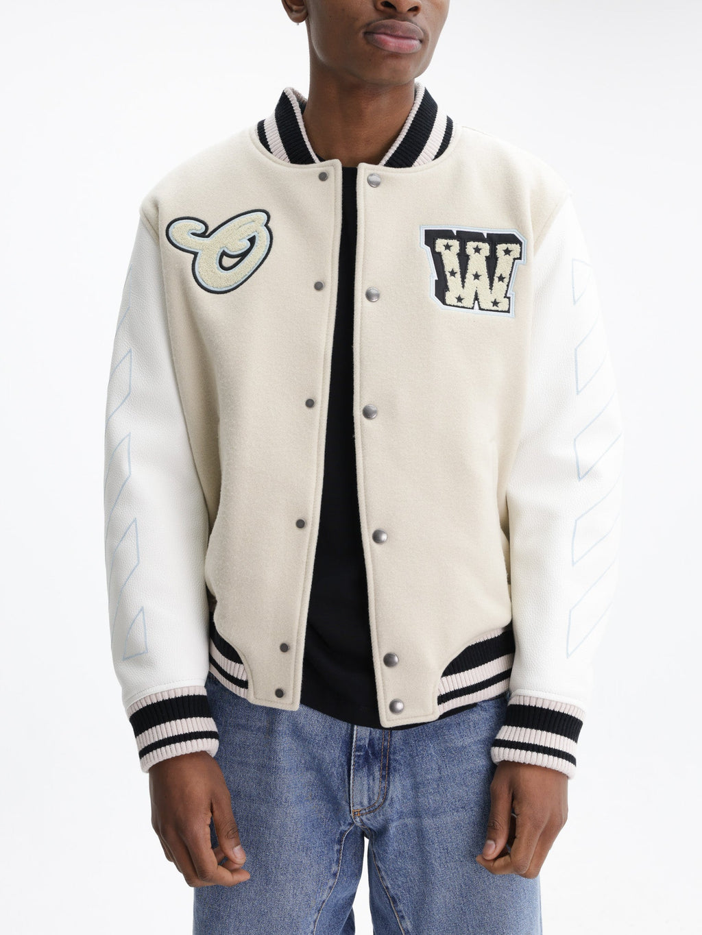 Off - White Jacket Leather Varsity Cream