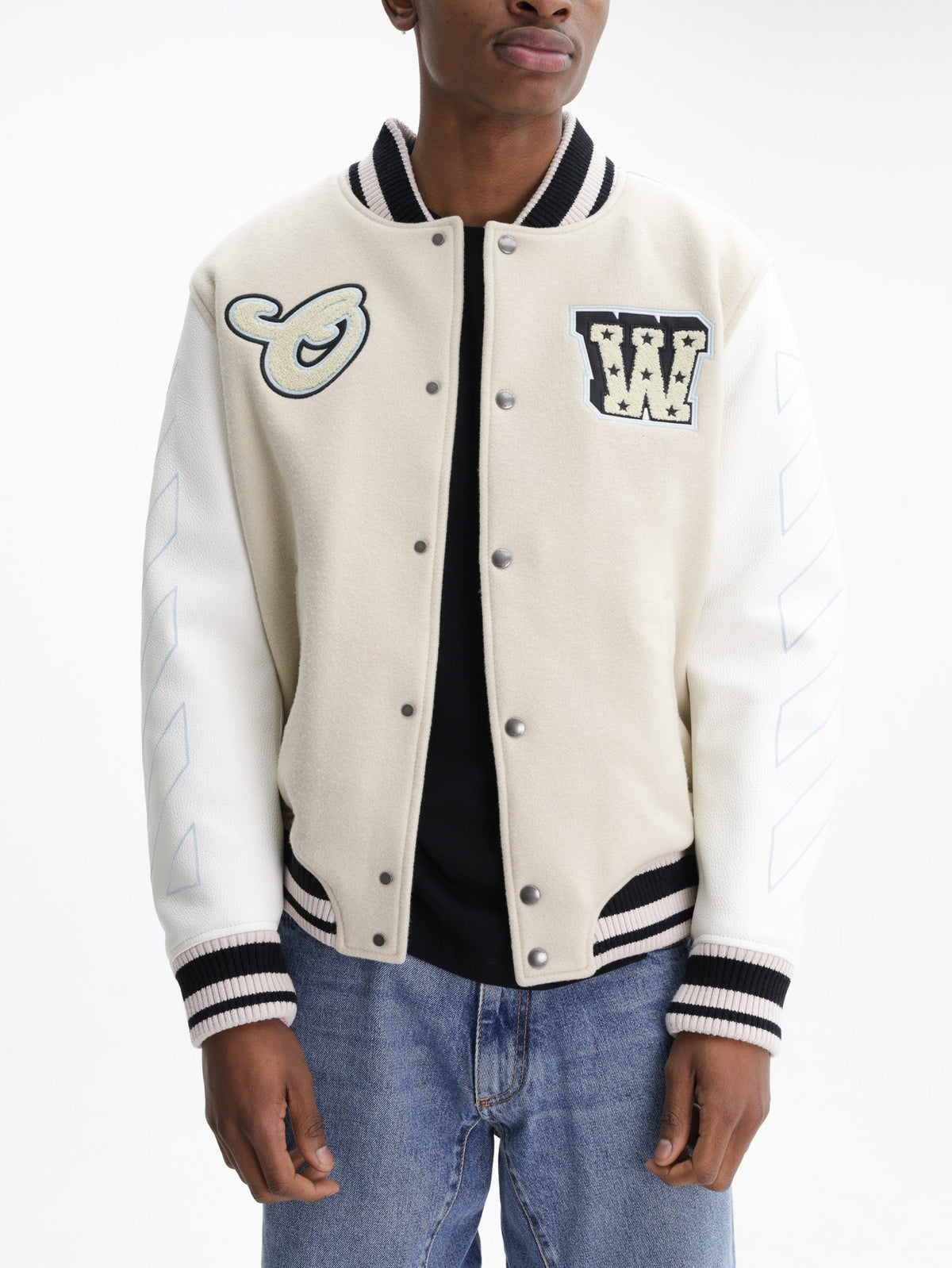 Off - White Jacket Leather Varsity Cream