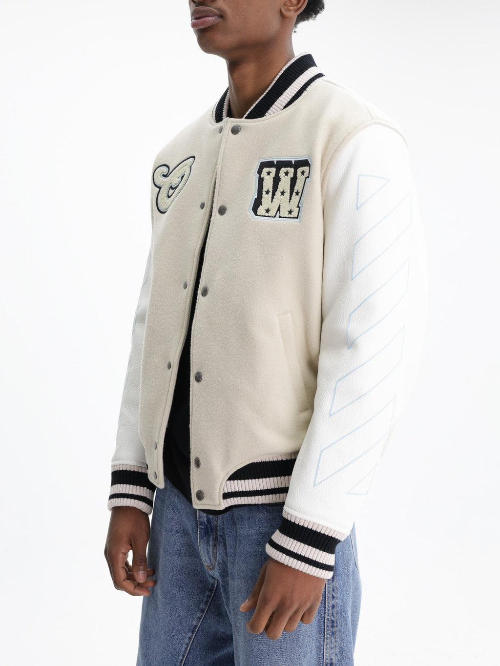 Off - White Jacket Leather Varsity Cream