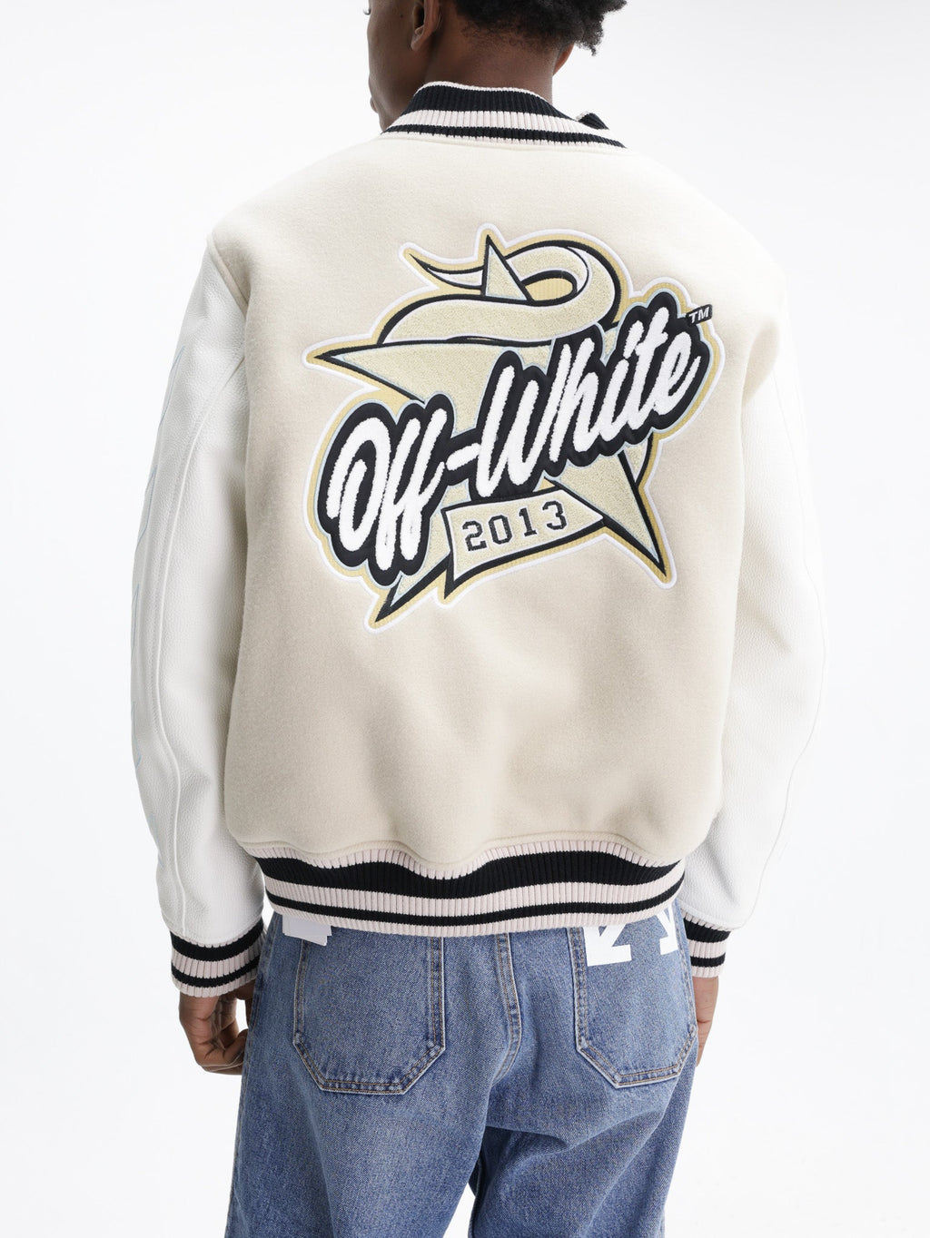 Off - White Jacket Leather Varsity Cream