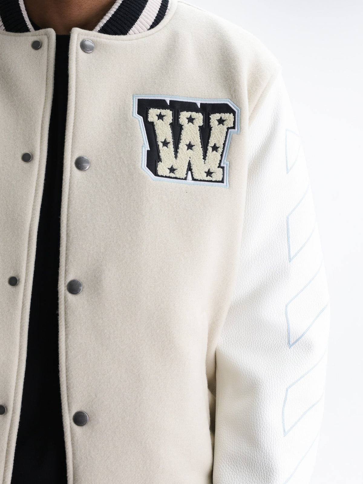 Off - White Jacket Leather Varsity Cream