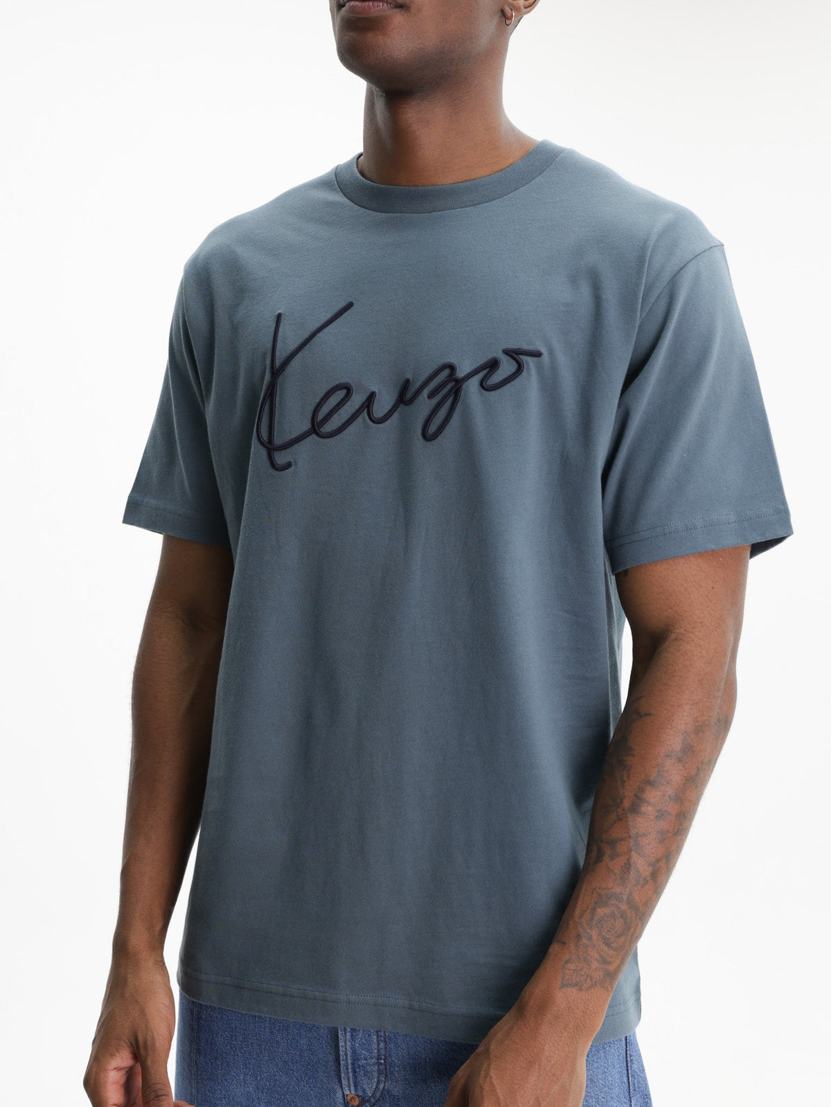 Kenzo T-Shirt Signature Embroidery Blue