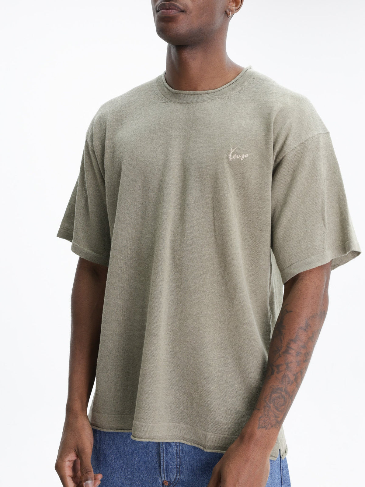 Kenzo T-Shirt Signature Embroidery Khaki
