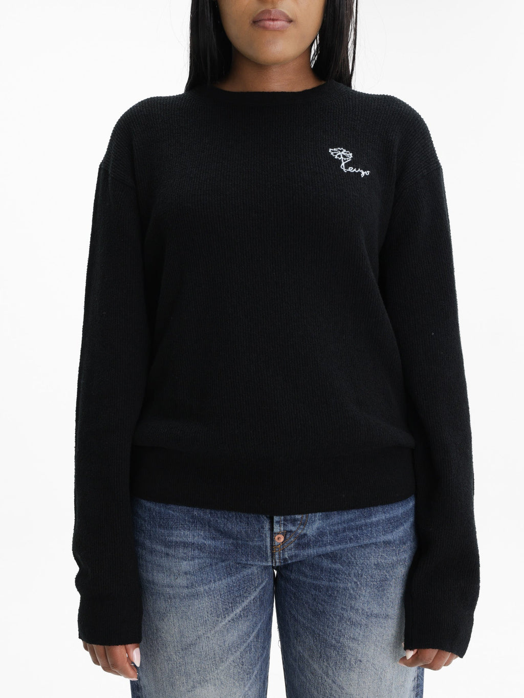Kenzo Sweater White Logo Print Black