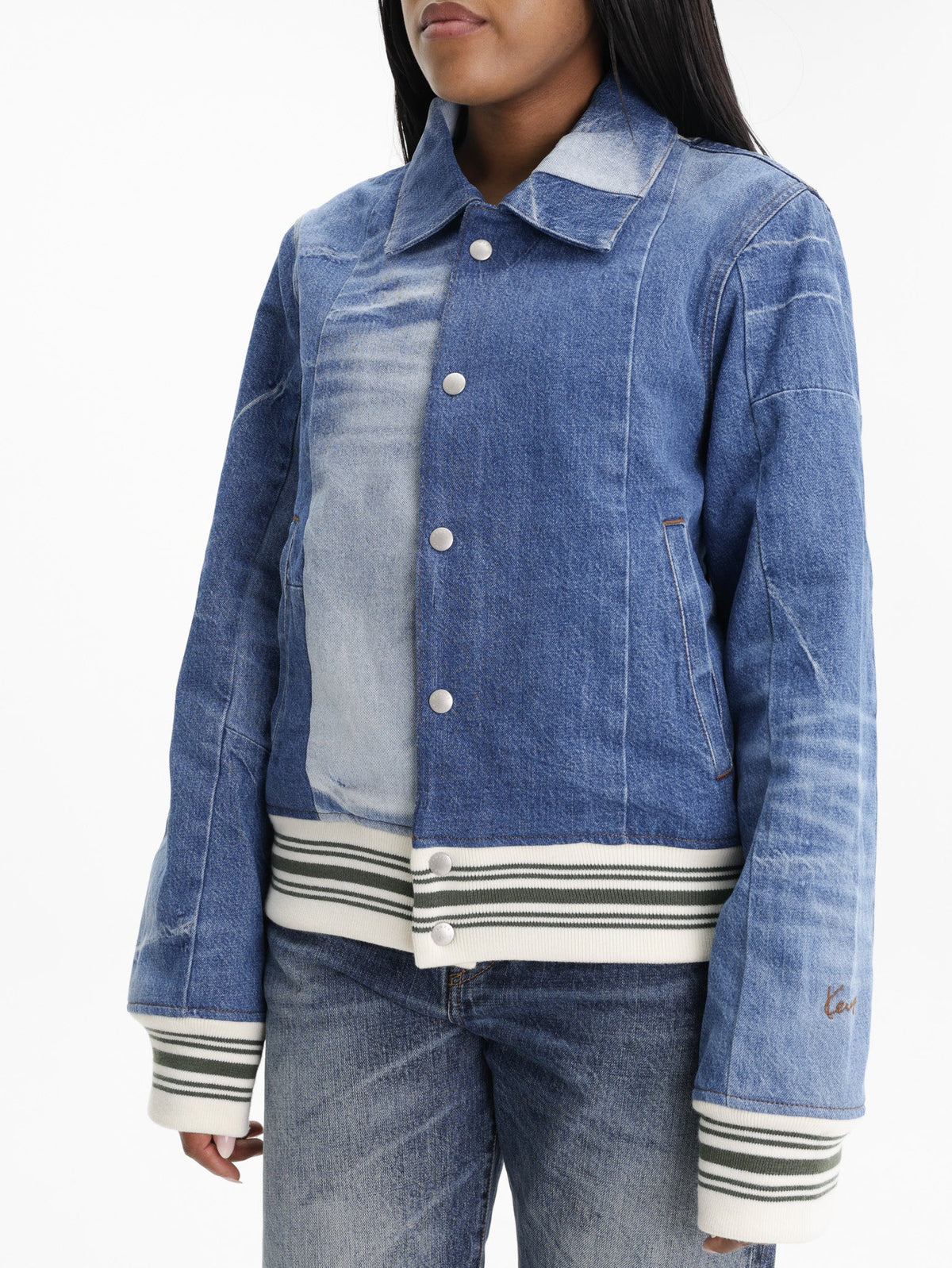 Kenzo Jacket Stripe Band Denim Medium Wash