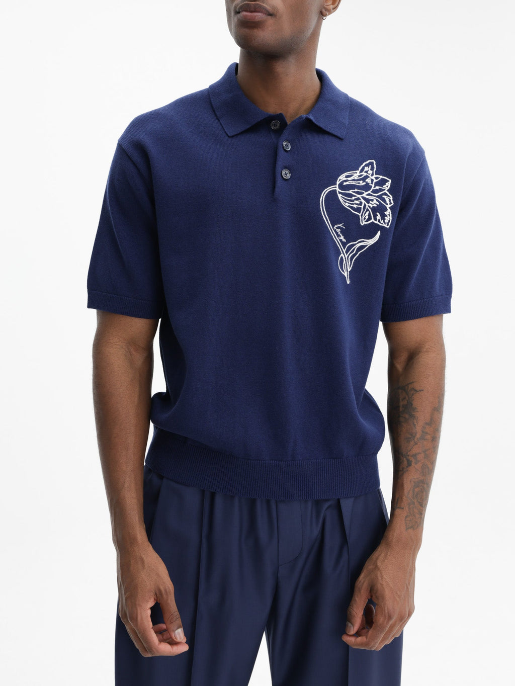 Kenzo T-Shirt Knitted White  Tulip Blue/Black