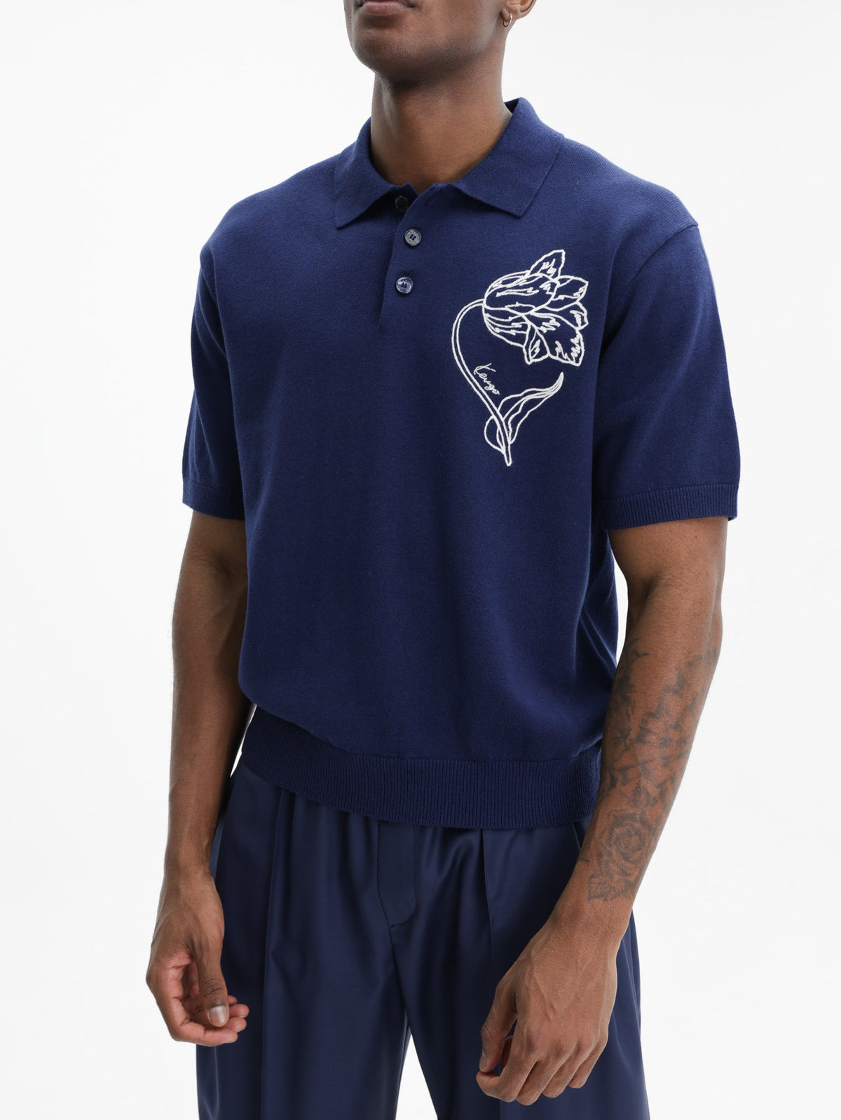 Kenzo T-Shirt Knitted White  Tulip Blue/Black
