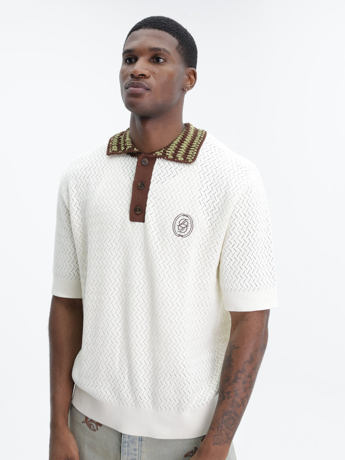 Drole Golfer Maille Ajoure D Miroir Off White