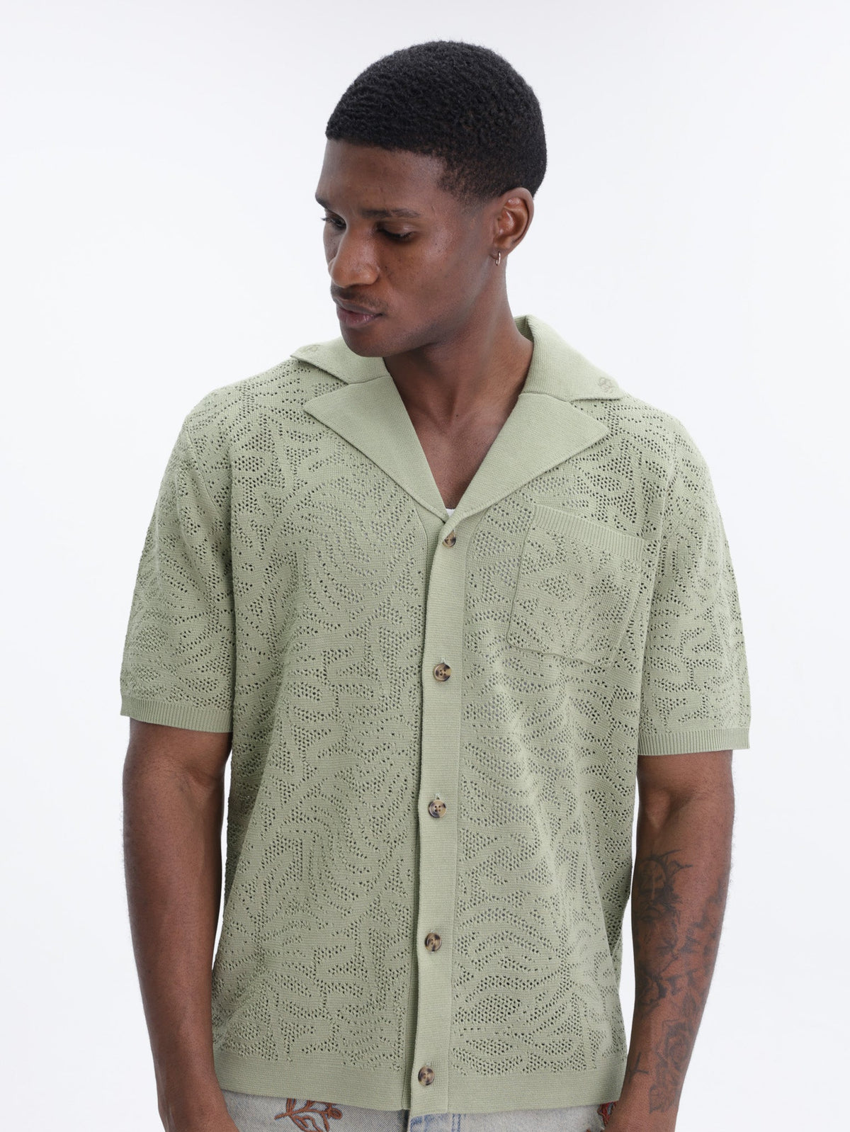 Drole Shirt Maille Dentelle Kaki