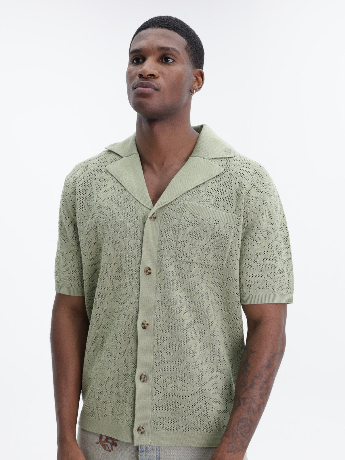 Drole Shirt Maille Dentelle Kaki