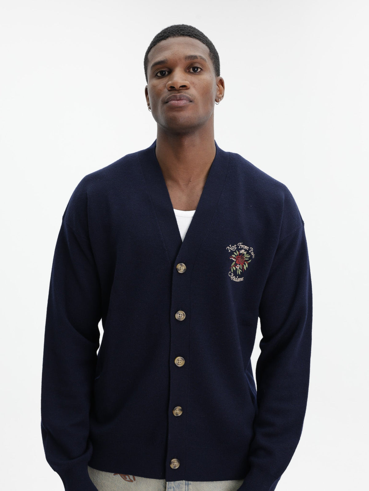 Drole Cardigan Slogan Rose Navy