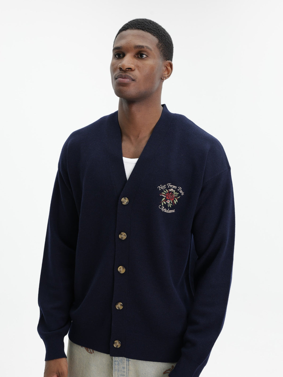 Drole Cardigan Slogan Rose Navy