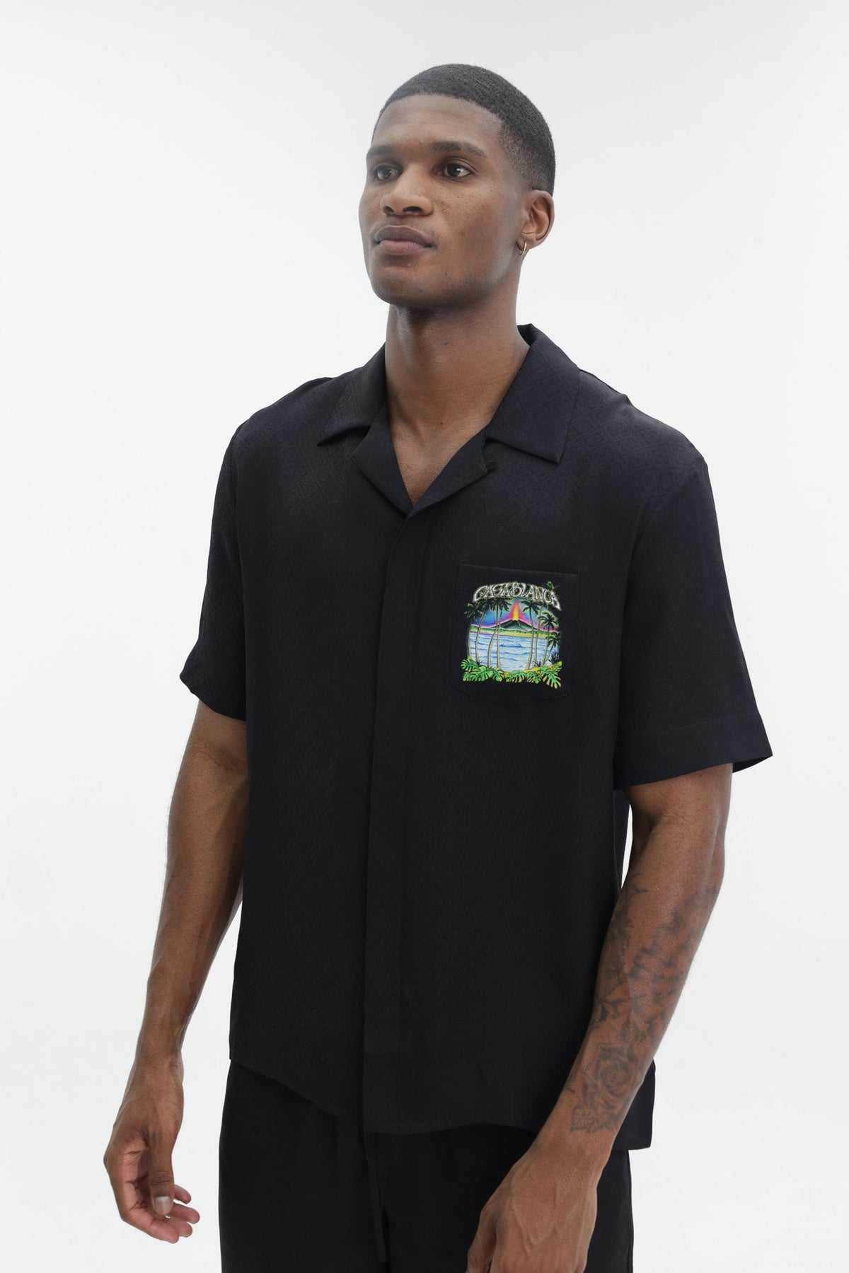Casablanca Monogram Jacquard Volcano Short Sleeve Shirt Black