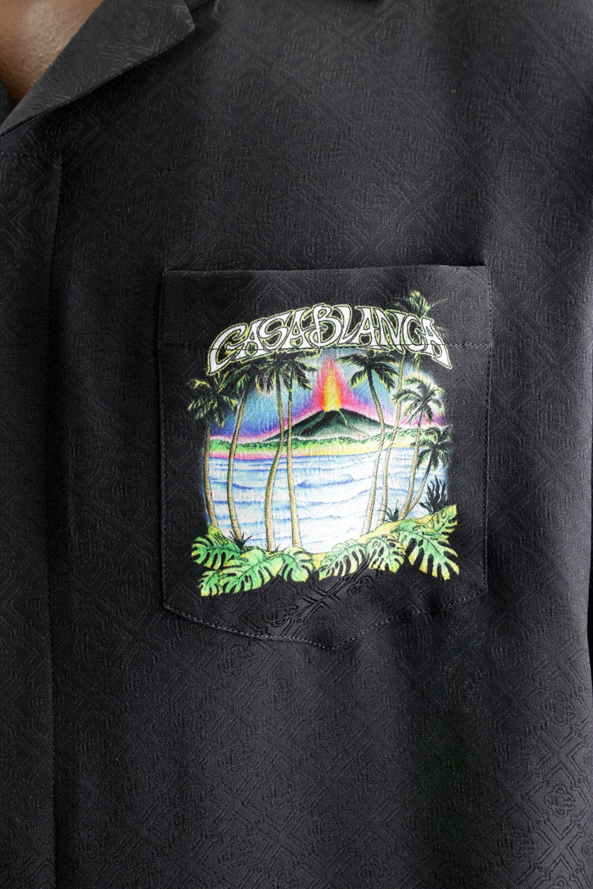 Casablanca Monogram Jacquard Volcano Short Sleeve Shirt Black