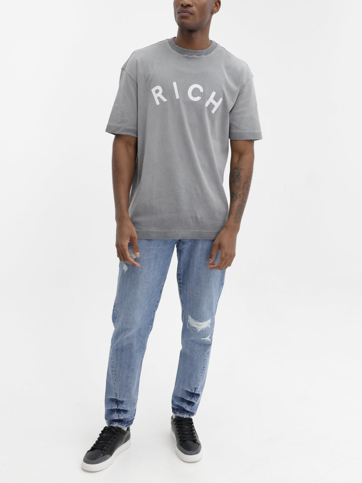 John Richmond T-Shirt White Logo Print Grey