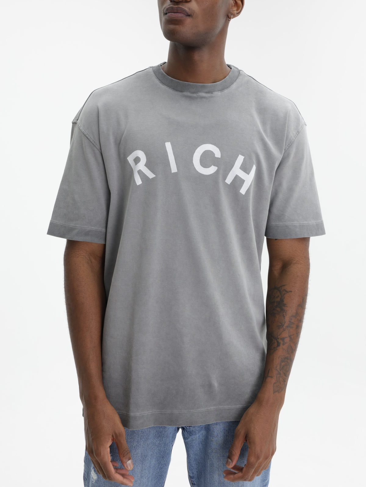 John Richmond T-Shirt White Logo Print Grey