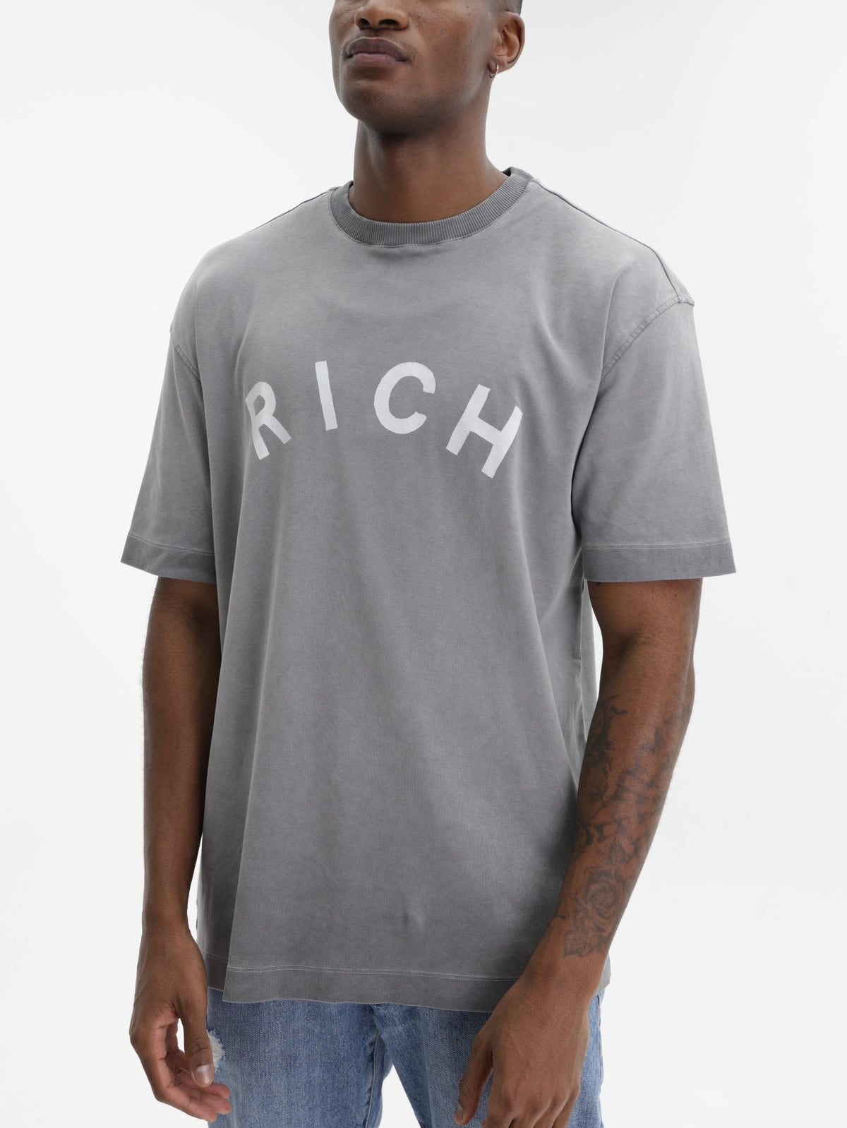John Richmond T-Shirt White Logo Print Grey