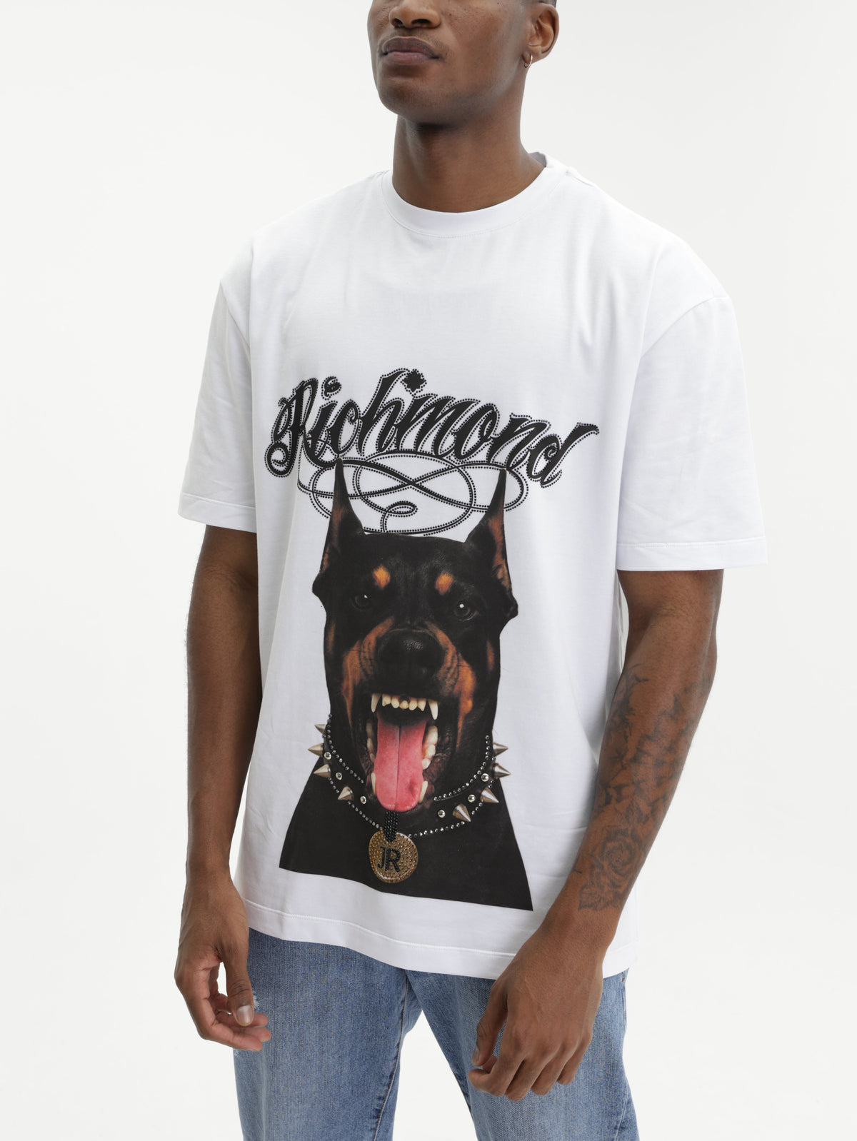 John Richmond T-Shirt Doberman Print Logo White