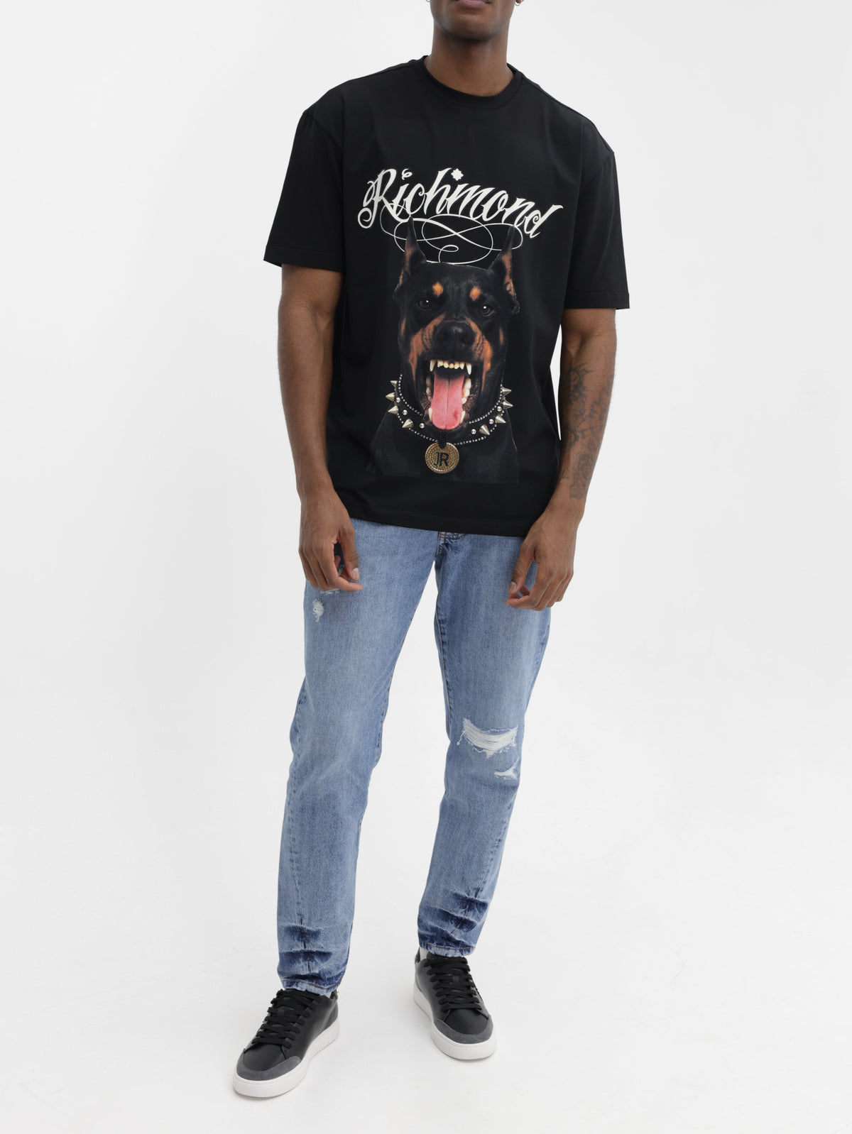 John Richmond T-Shirt Doberman Print Logo Black