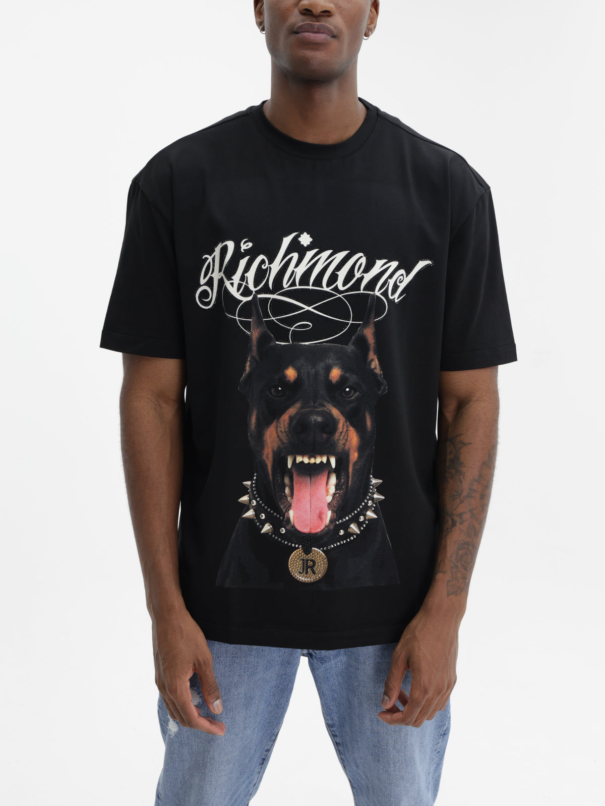 John Richmond T-Shirt Doberman Print Logo Black