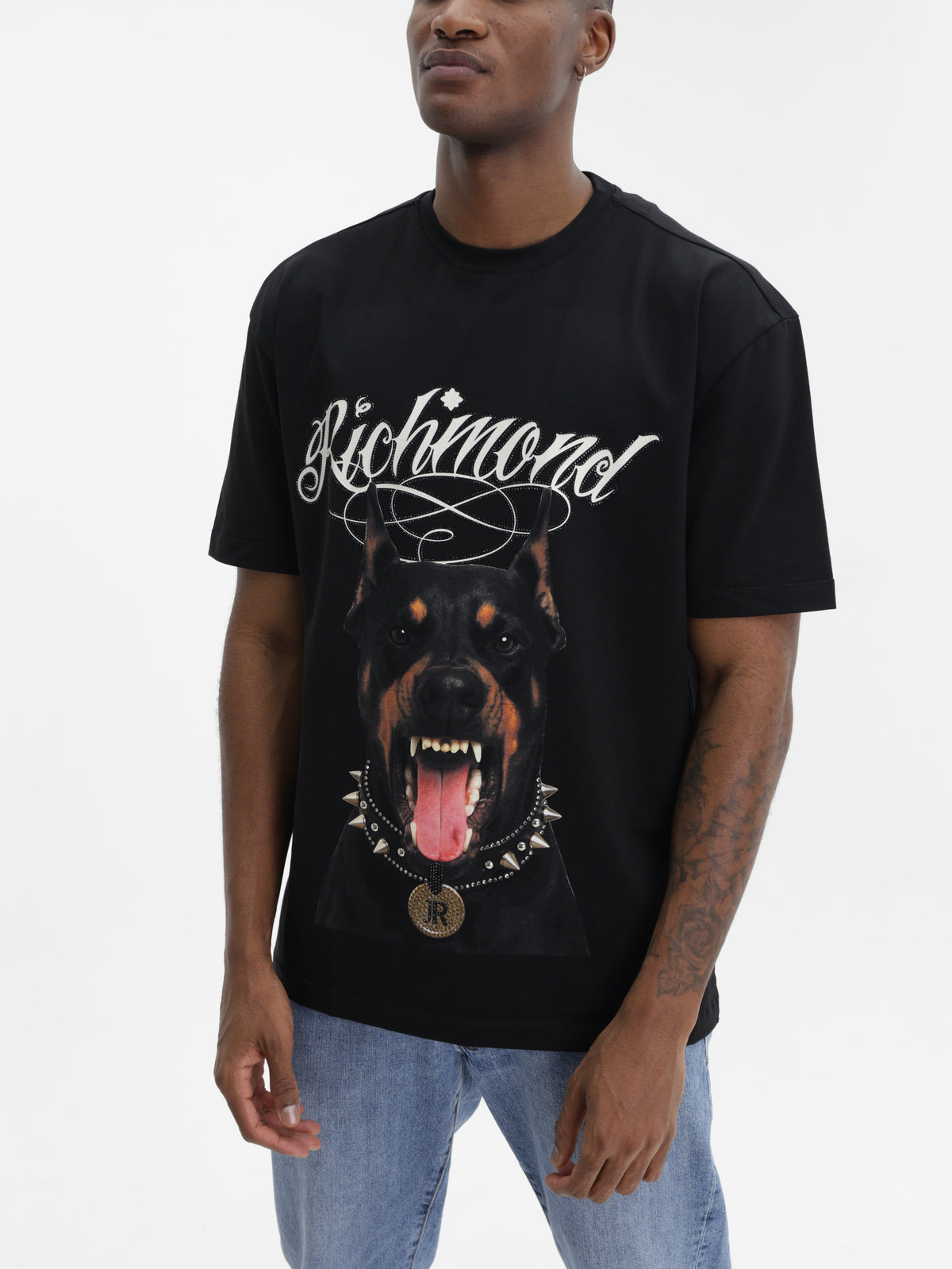 John Richmond T-Shirt Doberman Print Logo Black