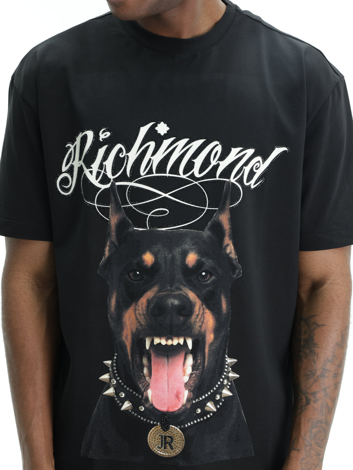 John Richmond T-Shirt Doberman Print Logo Black