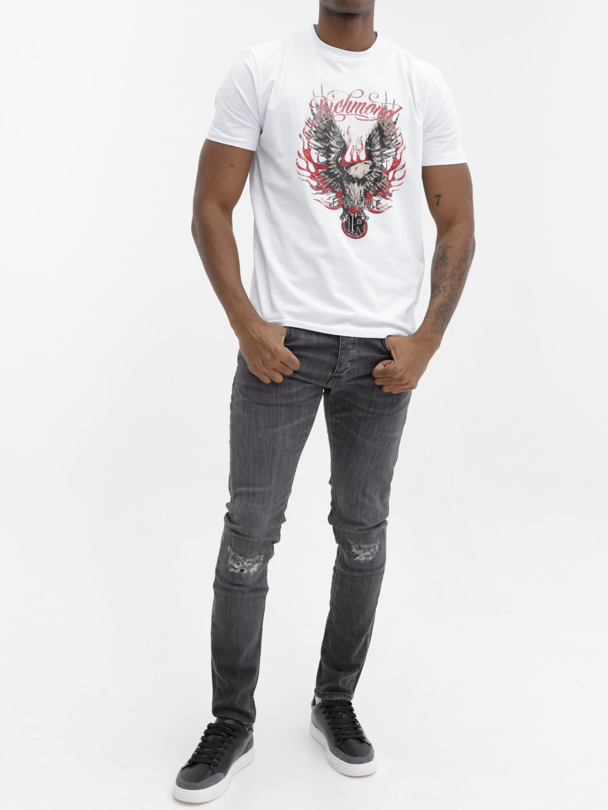 John Richmond T-Shirt Red Eagle Print White