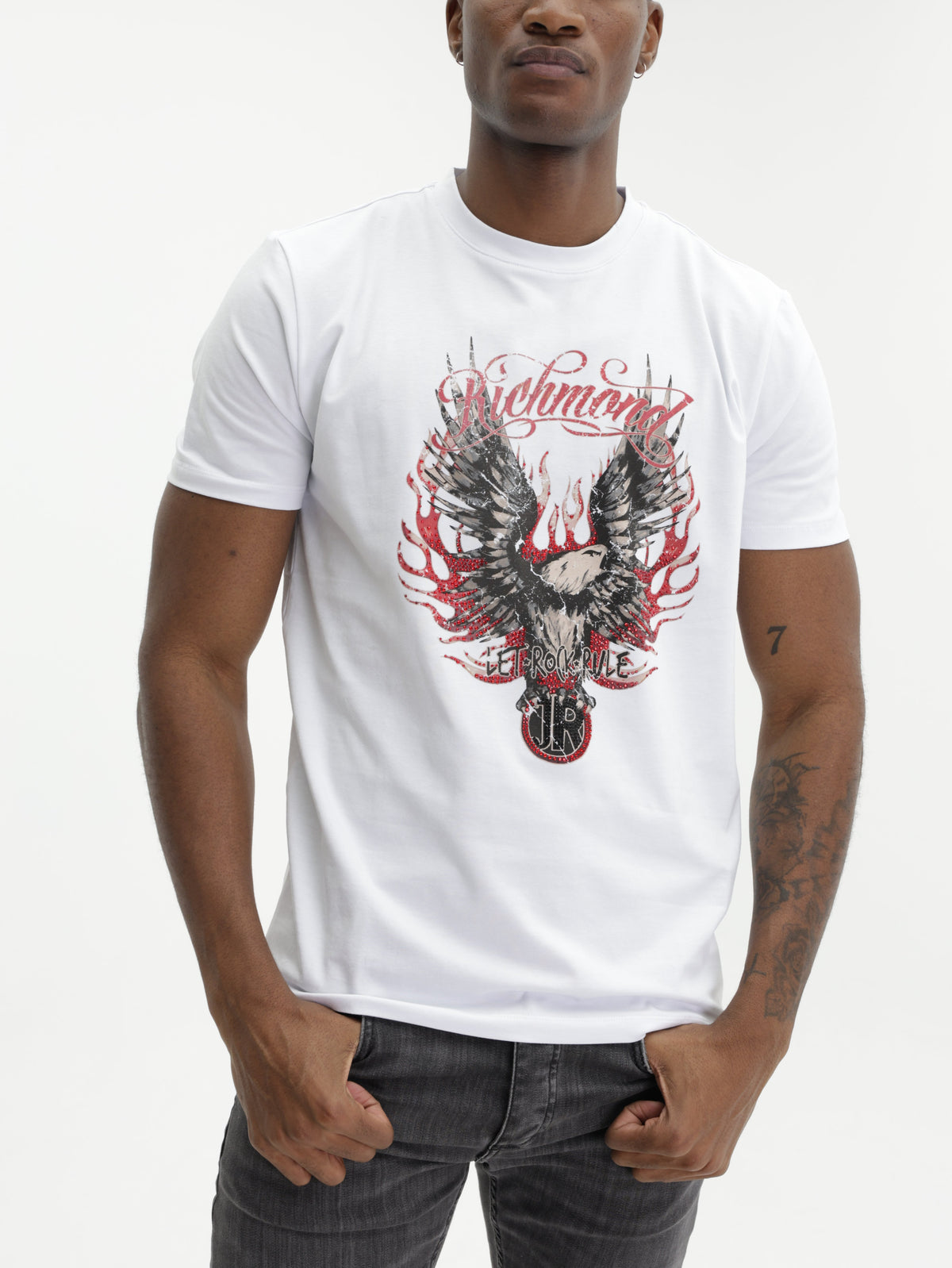 John Richmond T-Shirt Red Eagle Print White