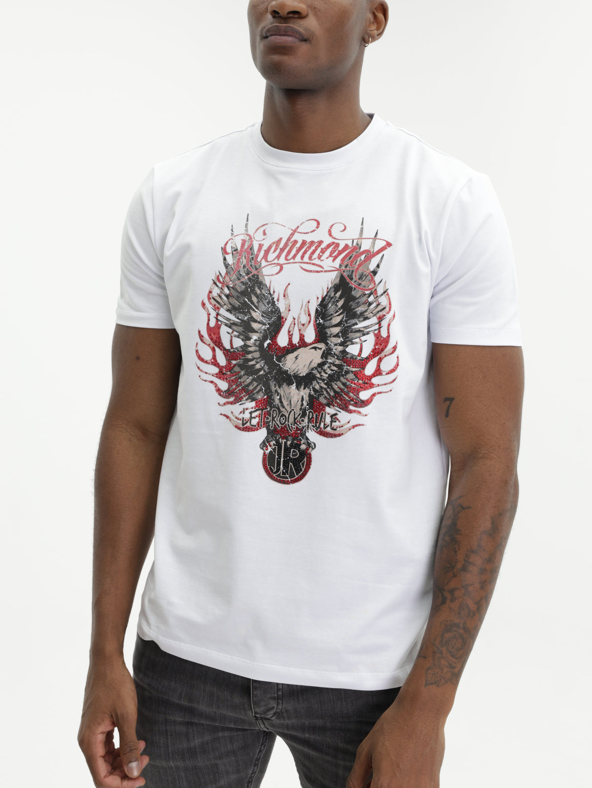 John Richmond T-Shirt Red Eagle Print White