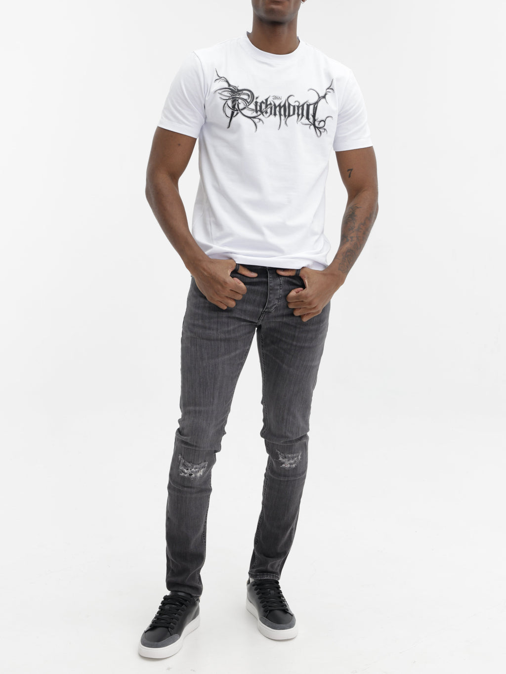 John Richmond T-Shirt Black Logo Print White
