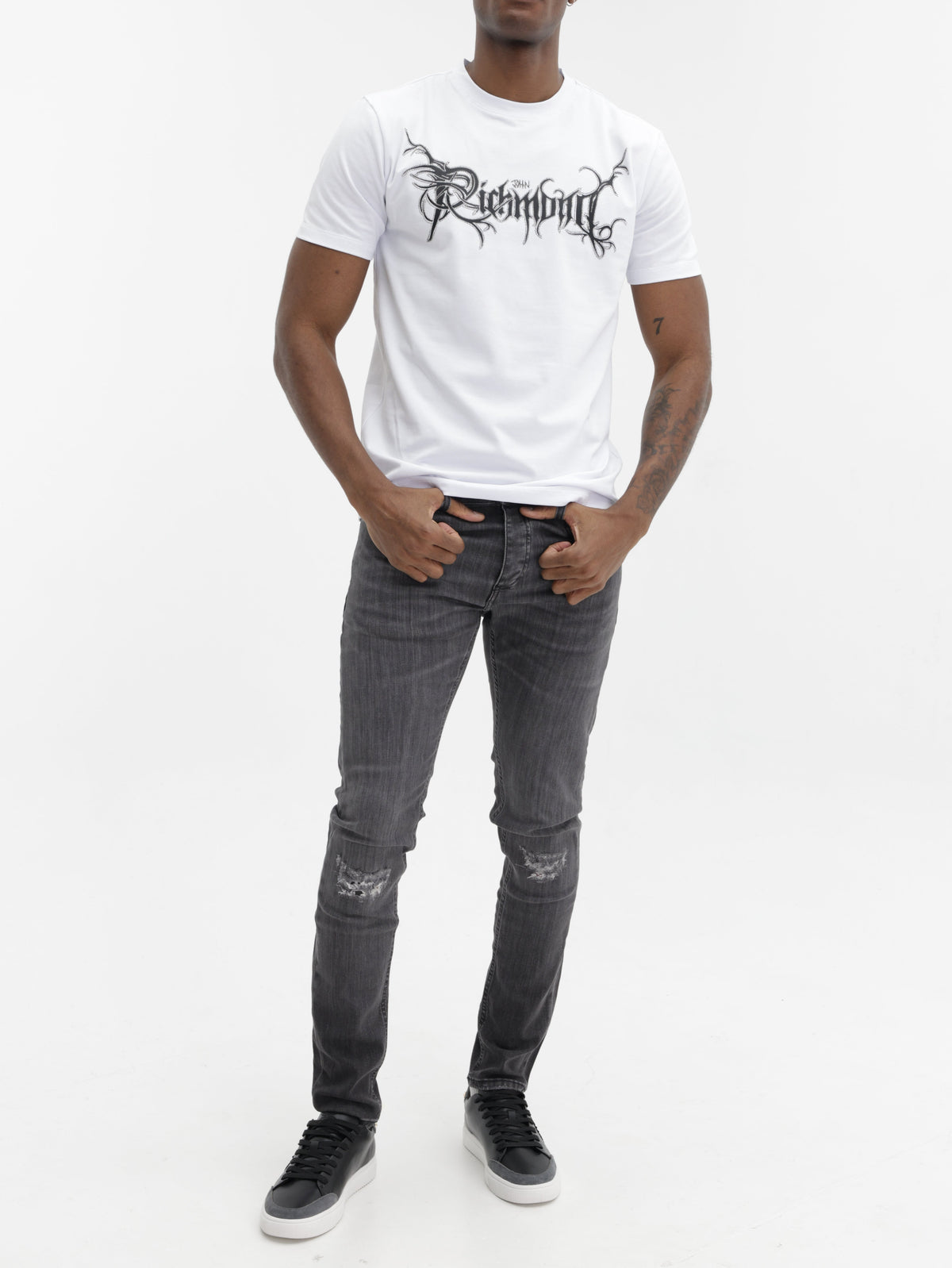 John Richmond T-Shirt Black Logo Print White