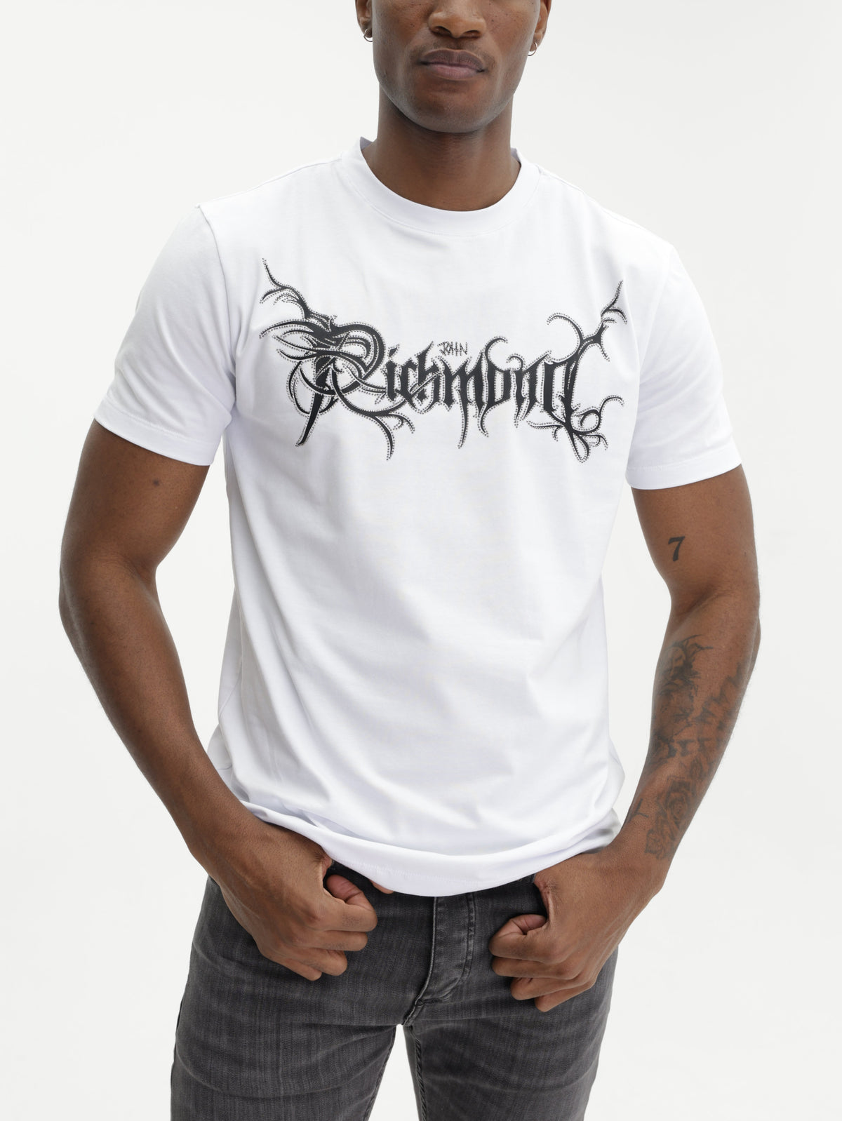 John Richmond T-Shirt Black Logo Print White