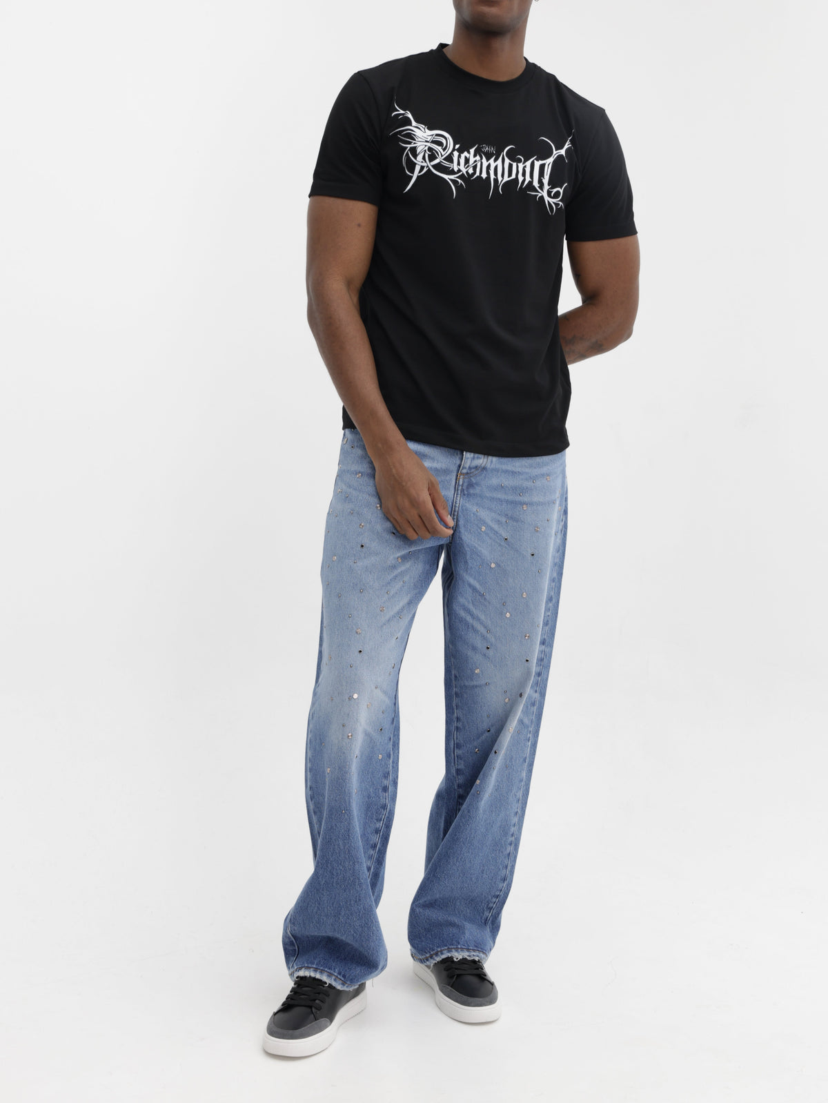 John Richmond T-Shirt White Logo Print Black