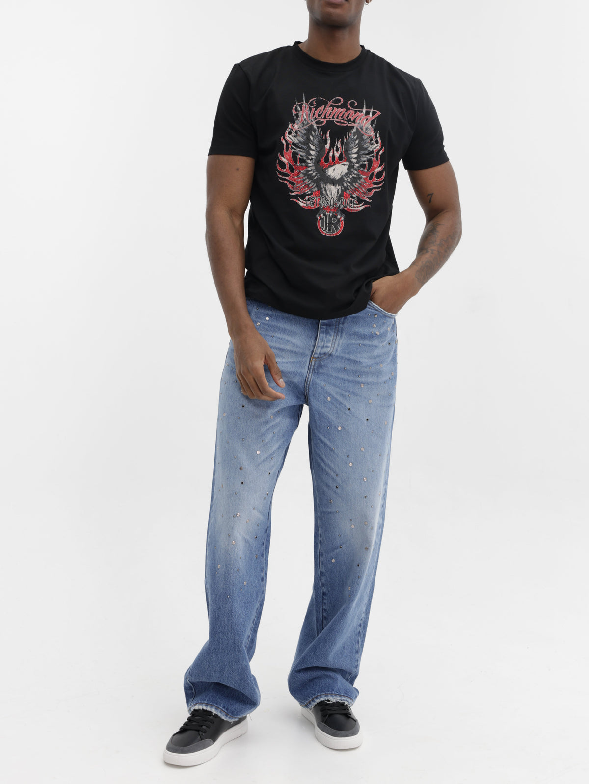 John Richmond T-Shirt Red Eagle Print Black