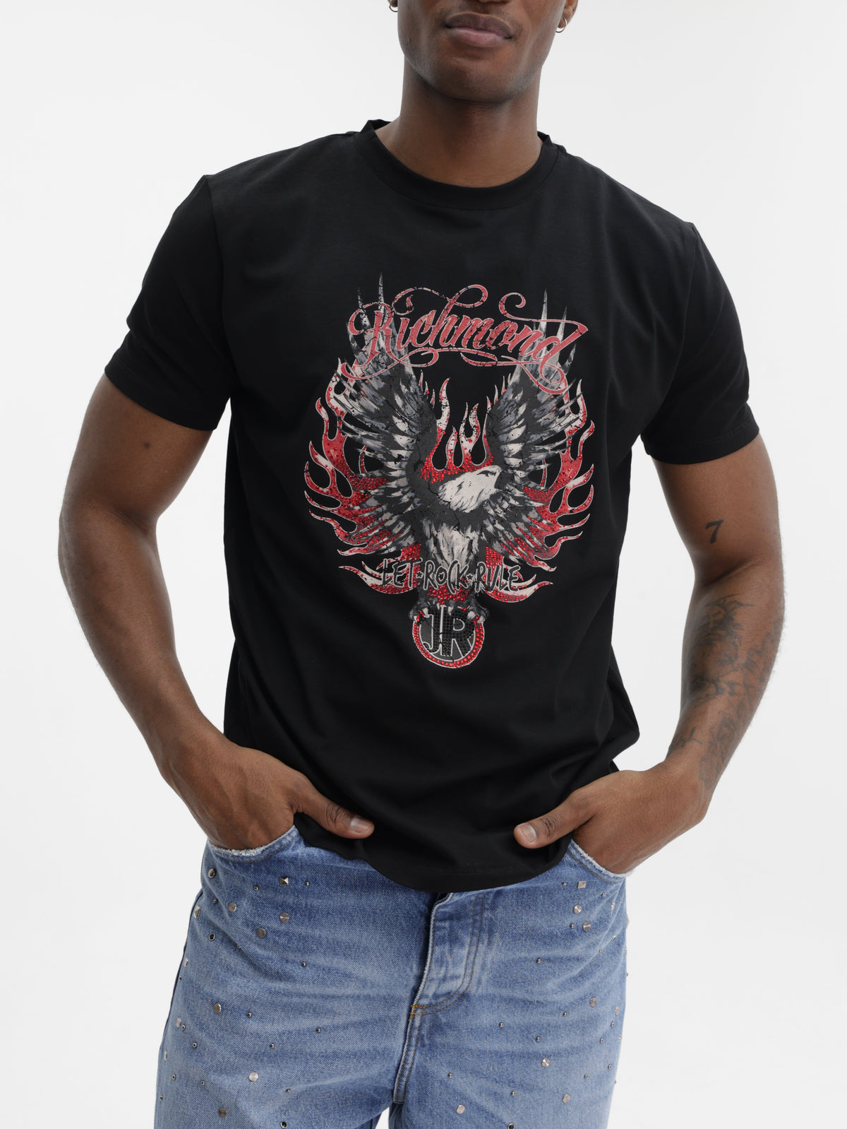 John Richmond T-Shirt Red Eagle Print Black