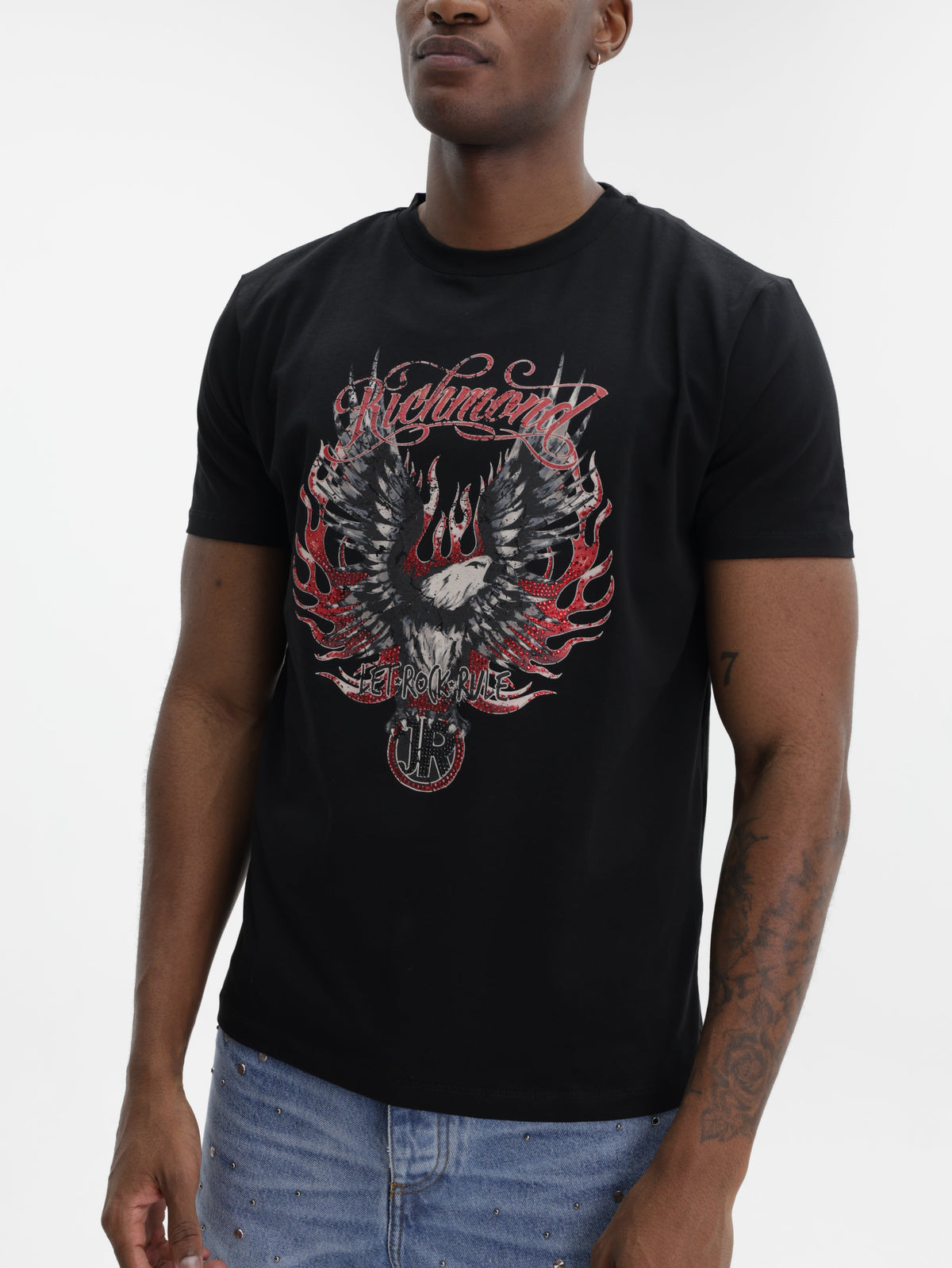 John Richmond T-Shirt Red Eagle Print Black