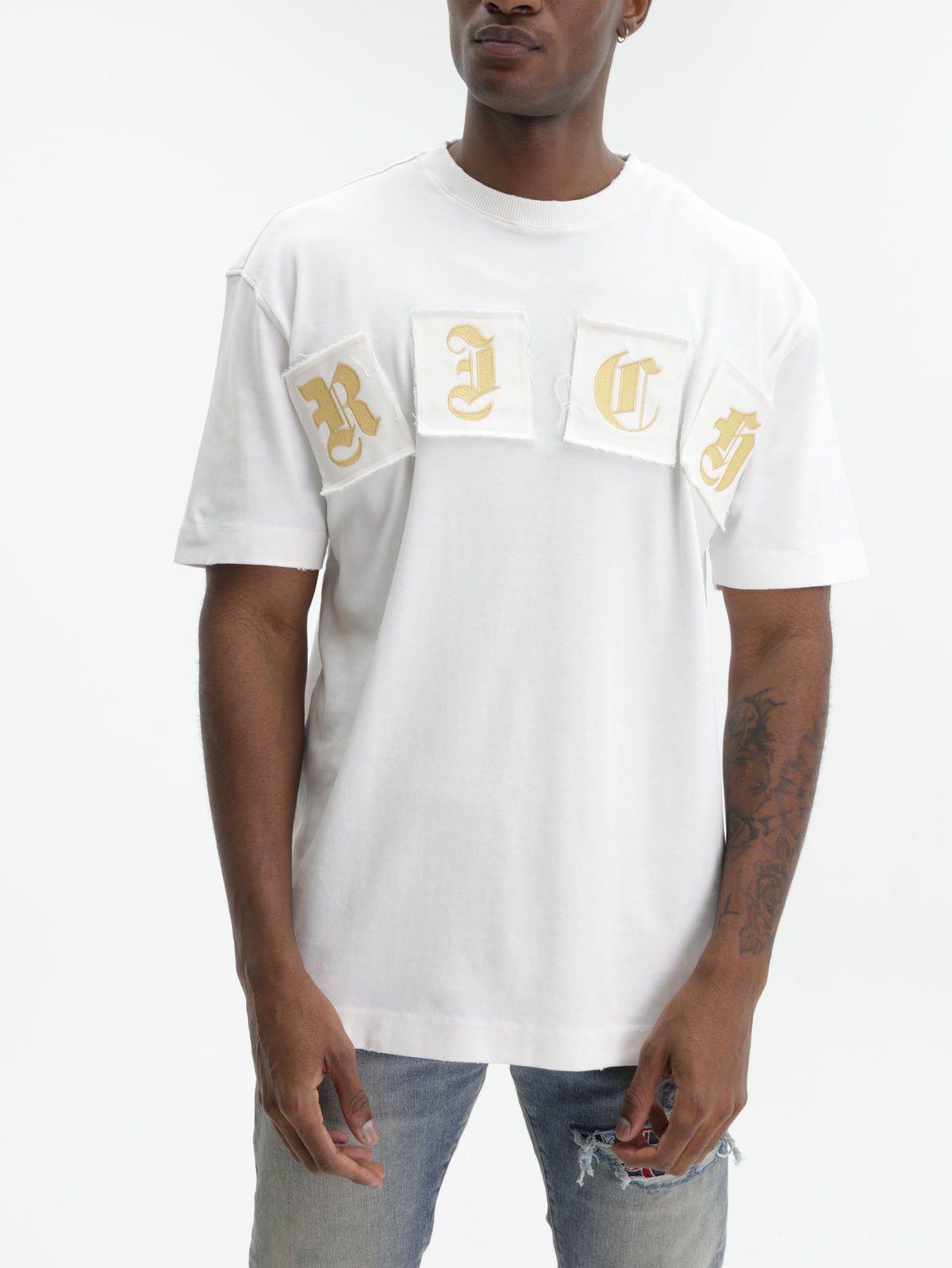 John Richmond T-Shirt Gold Rich Logo White