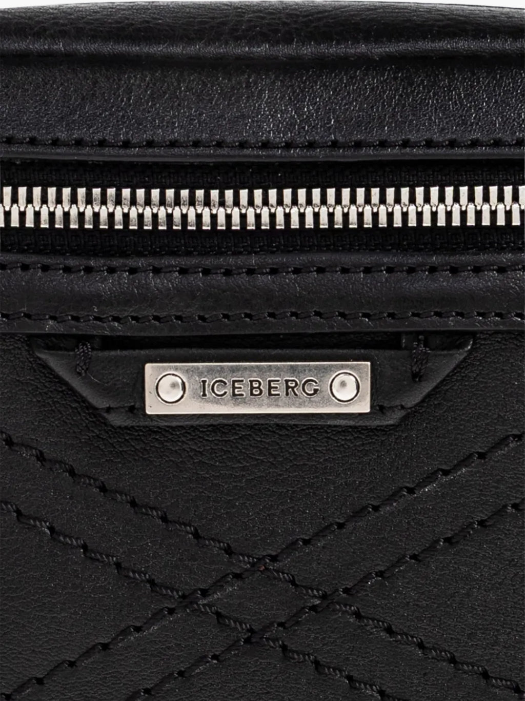 Iceberg Bag Silver Zip Leather Black