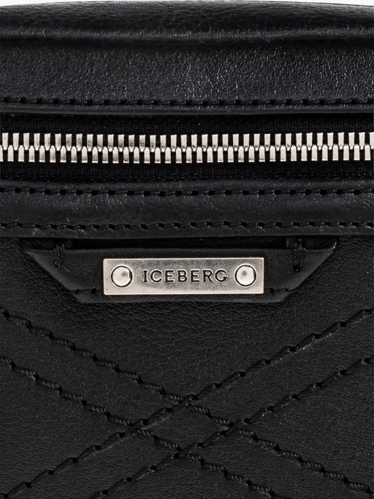 Iceberg Bag Silver Zip Leather Black