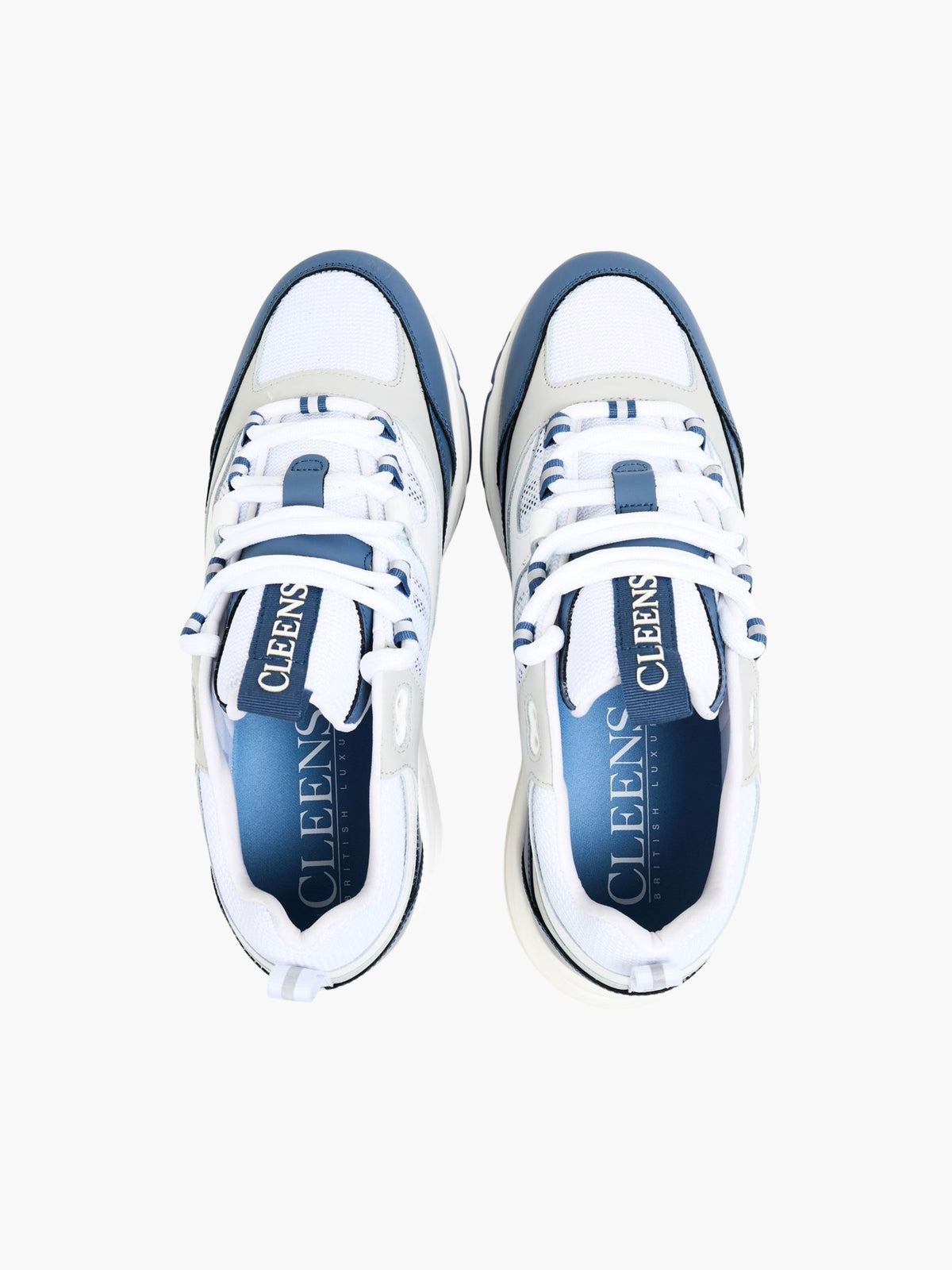 Cleens Sneakers C19 Navy Border Lace Up Beige/White